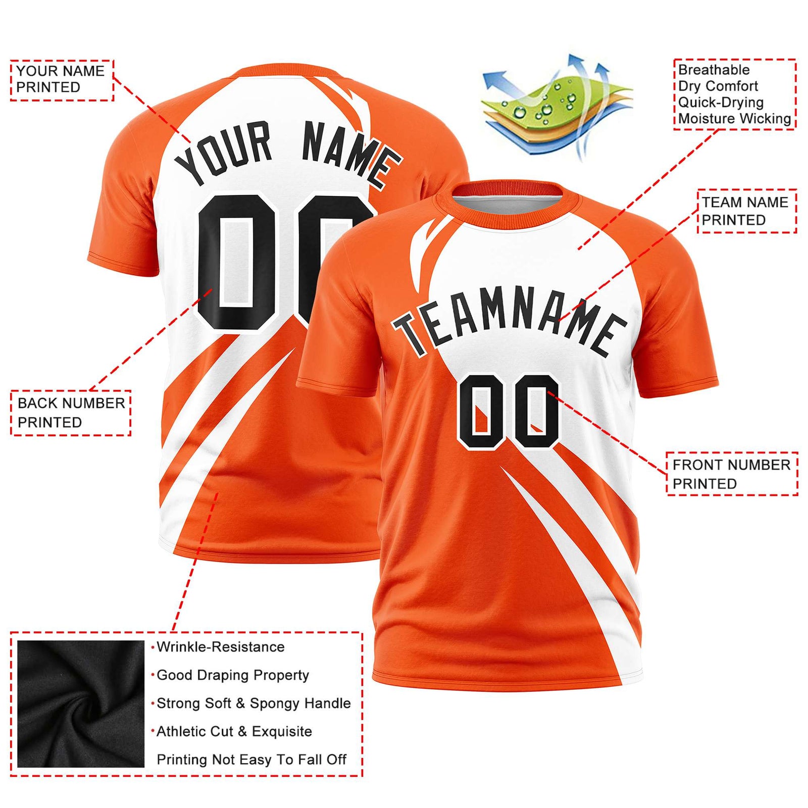 Custom White Orange Personalized Slanting Lump Pattern Performance T-Shirt