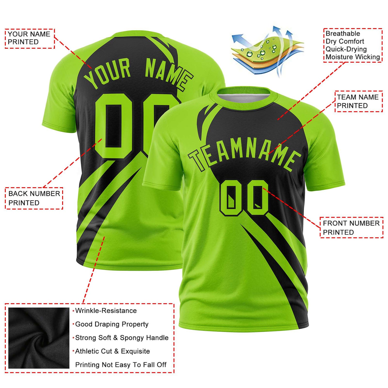 Custom Black-Neon Green Personalized Slanting Lump Pattern Performance T-Shirt