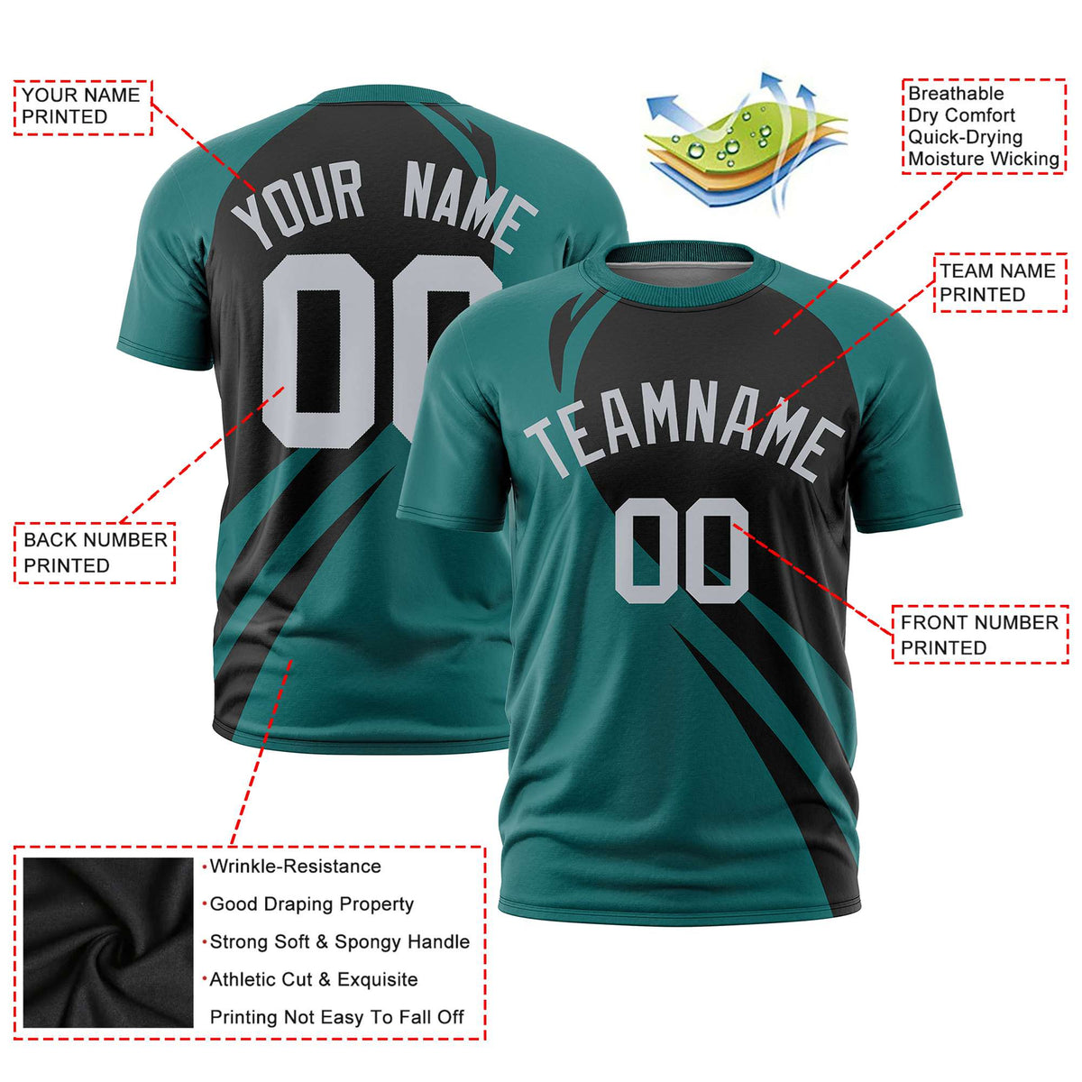 Custom Black Aqua Personalized Slanting Lump Pattern Performance T-Shirt