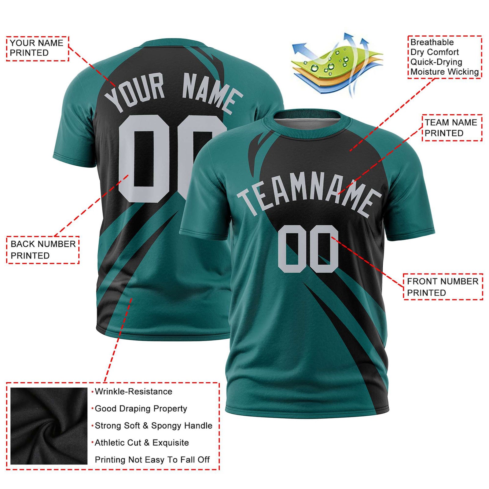 Custom Black Aqua Personalized Slanting Lump Pattern Performance T-Shirt