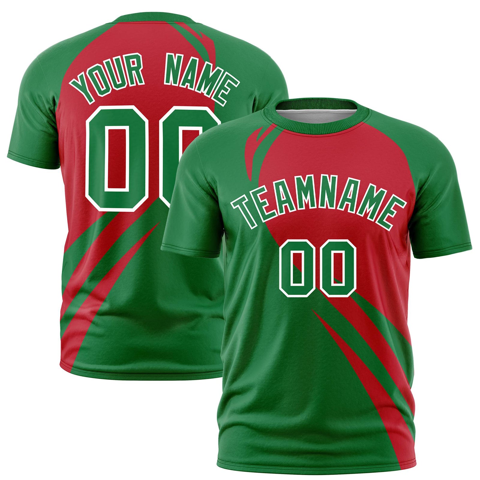 Custom Red-Kelly Green Personalized Slanting Lump Pattern Performance T-Shirt