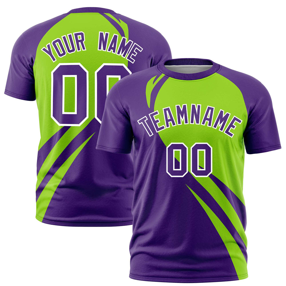 Custom Neon Green-Purple Personalized Slanting Lump Pattern Performance T-Shirt