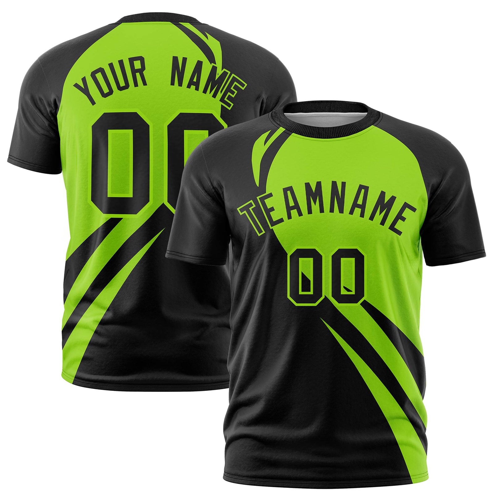 Custom Neon Green-Black Personalized Slanting Lump Pattern Performance T-Shirt