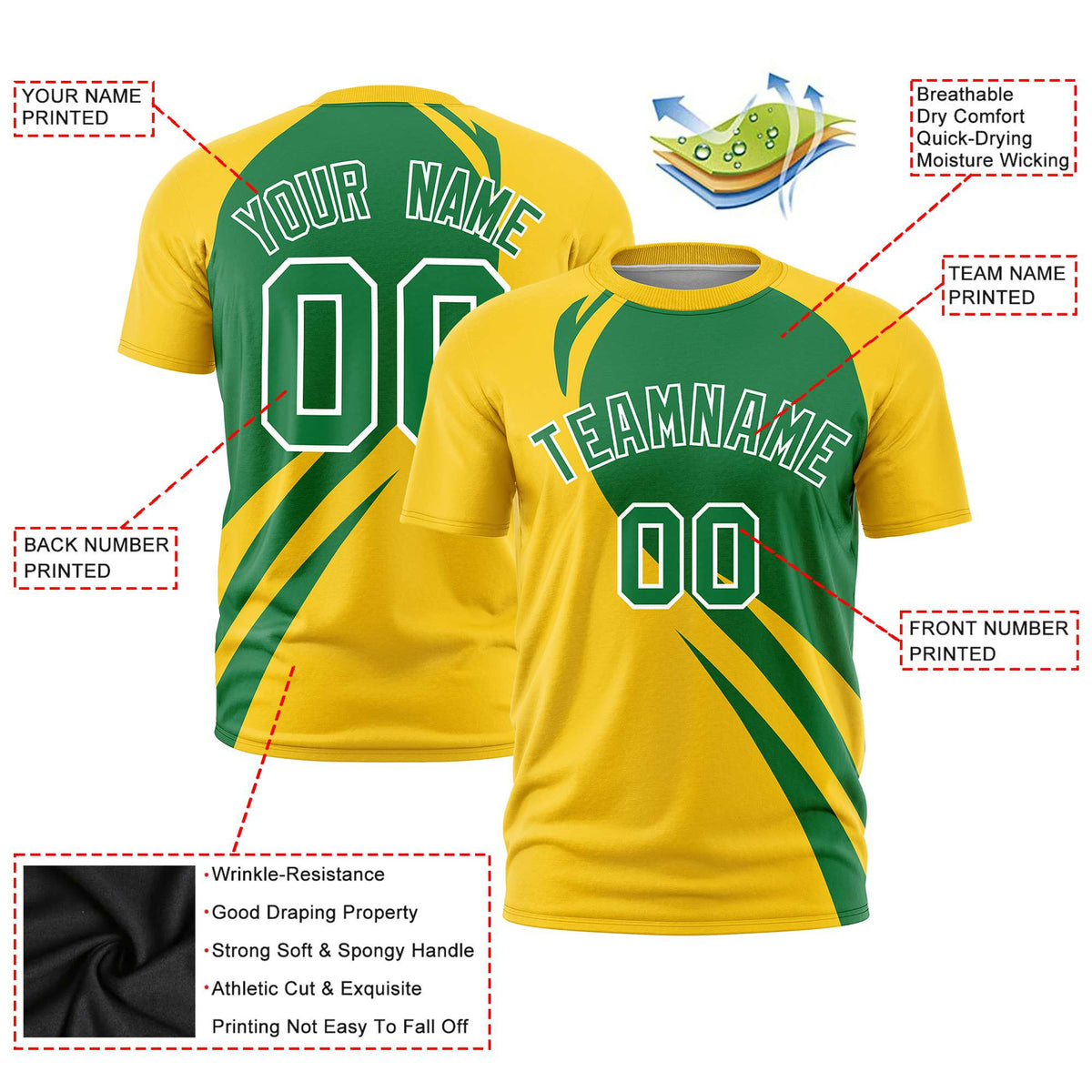 Custom Kelly Green-Gold 01 Personalized Slanting Lump Pattern Performance T-Shirt