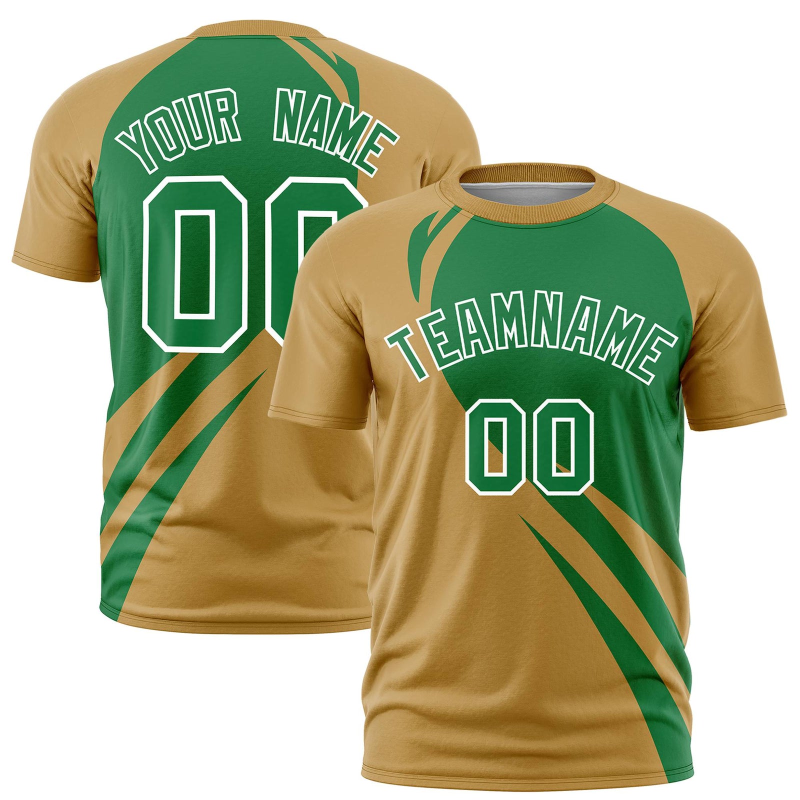 Custom Kelly Green-Gold Personalized Slanting Lump Pattern Performance T-Shirt