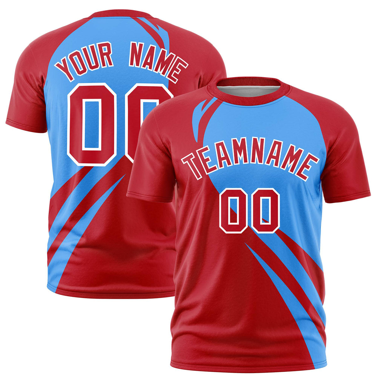 Custom Powder Blue-Red Personalized Slanting Lump Pattern Performance T-Shirt