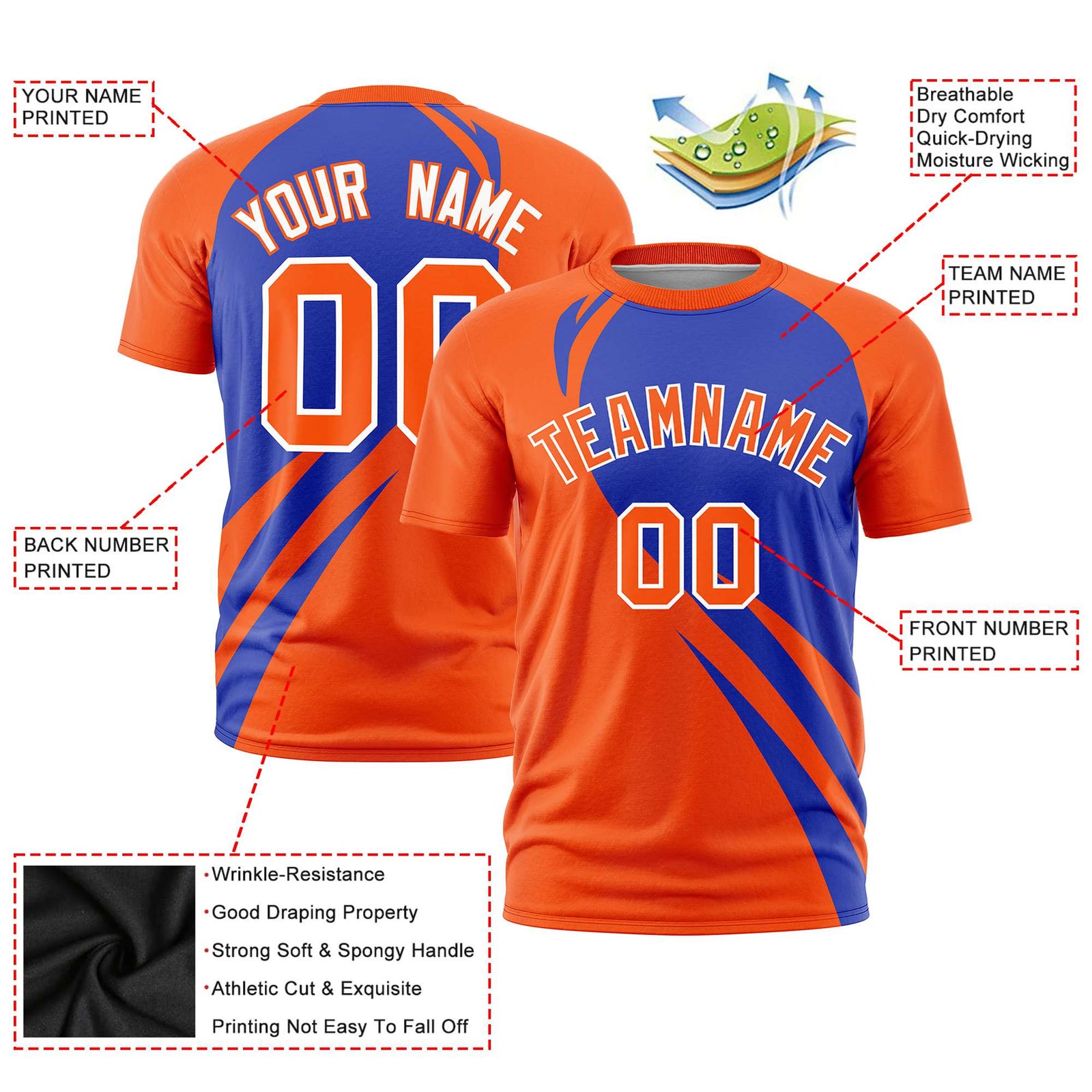 Custom Royal Blue-Orange Personalized Slanting Lump Pattern Performance T-Shirt