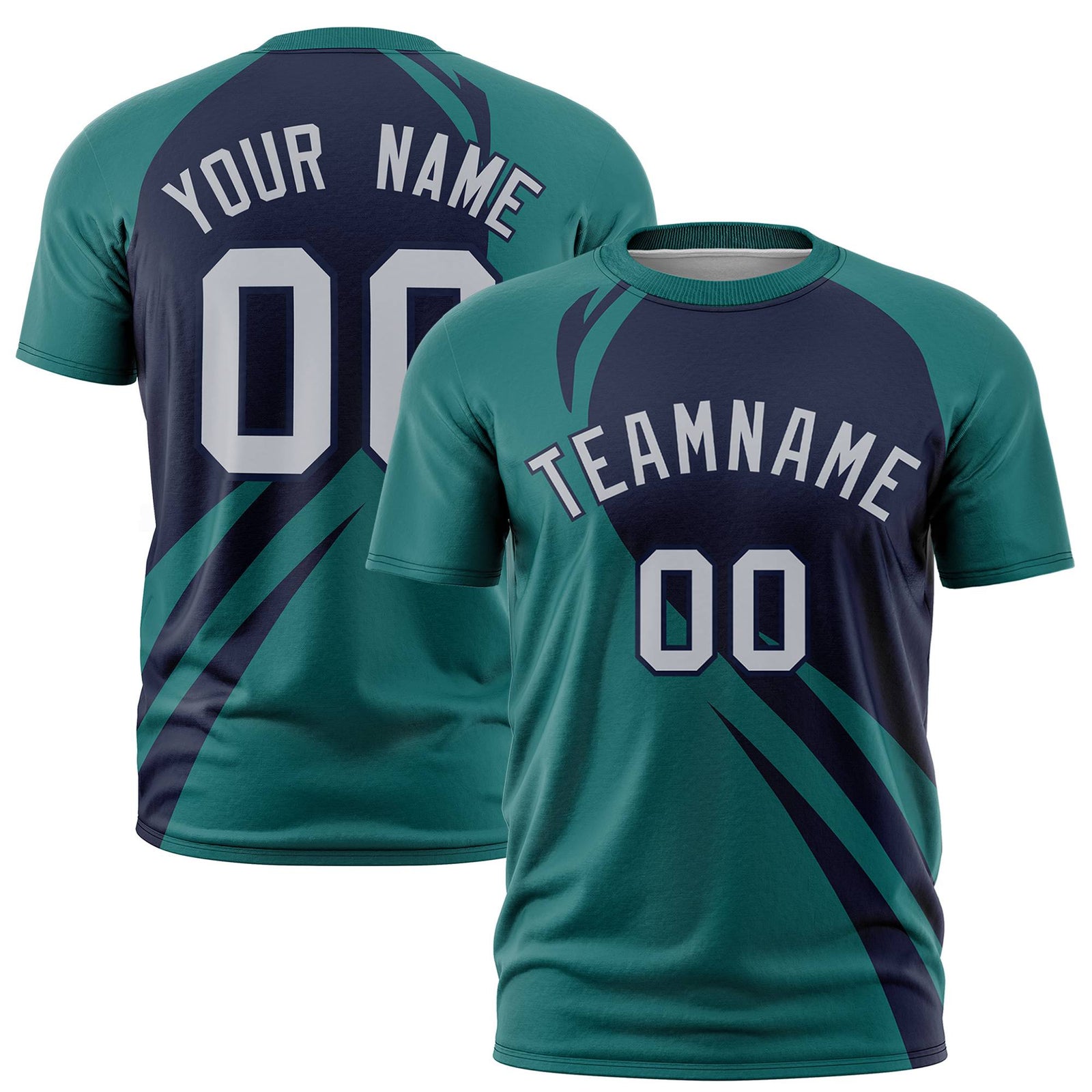 Custom Navy Aqua Personalized Slanting Lump Pattern Performance T-Shirt