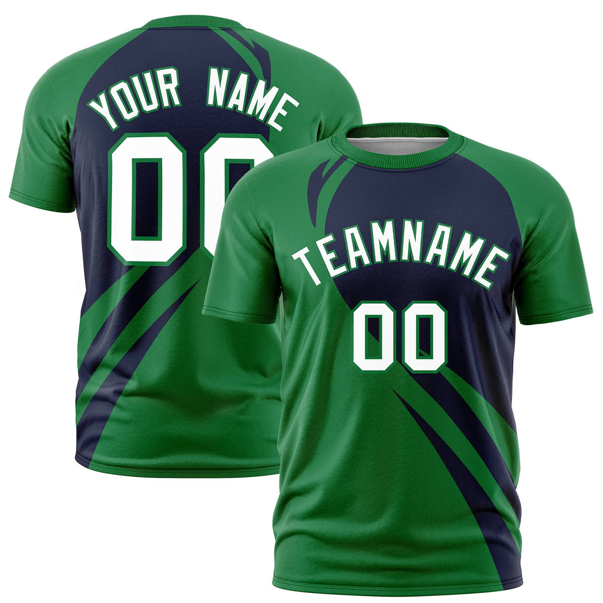 Custom Navy-Kelly Green Personalized Slanting Lump Pattern Performance T-Shirt