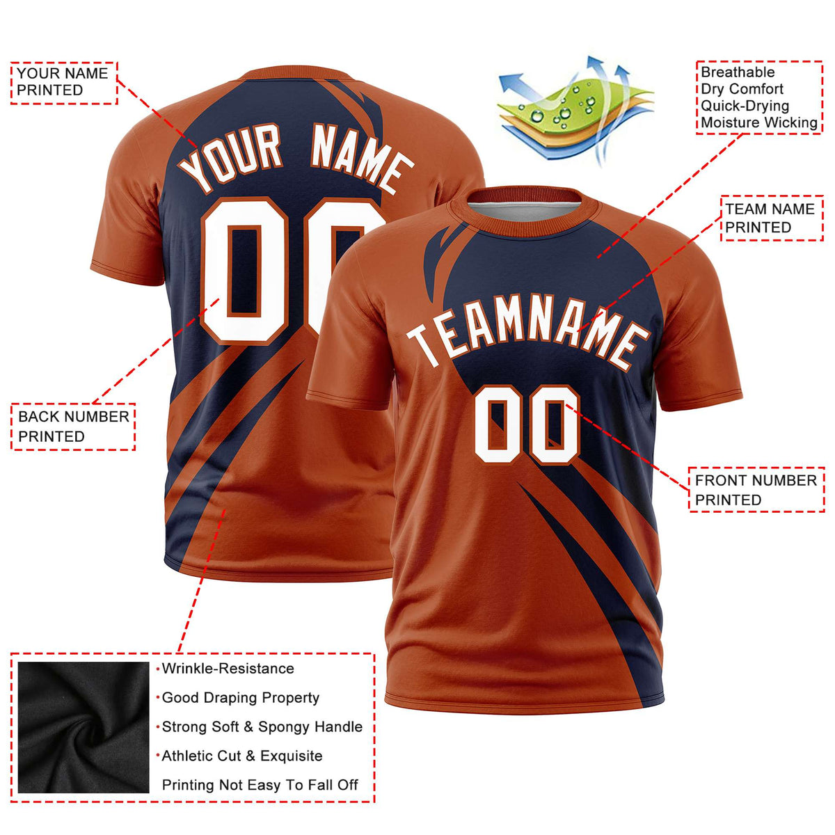 Custom Navy-Texas Orange Personalized Slanting Lump Pattern Performance T-Shirt