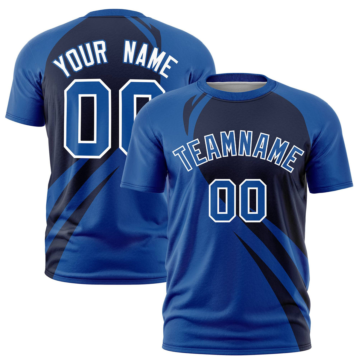 Custom Navy-Royal Blue Personalized Slanting Lump Pattern Performance T-Shirt
