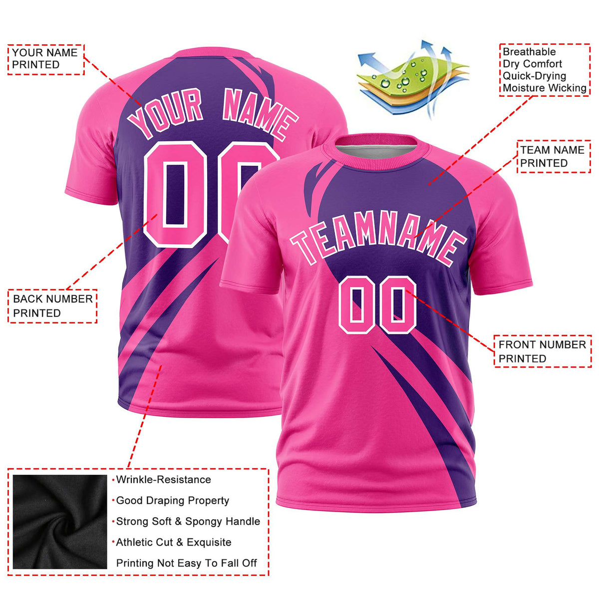 Custom Purple Pink Personalized Slanting Lump Pattern Performance T-Shirt