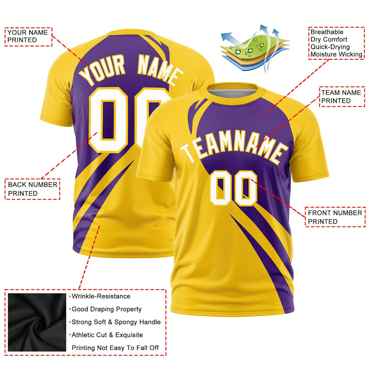 Custom Purple-Gold 01 Personalized Slanting Lump Pattern Performance T-Shirt