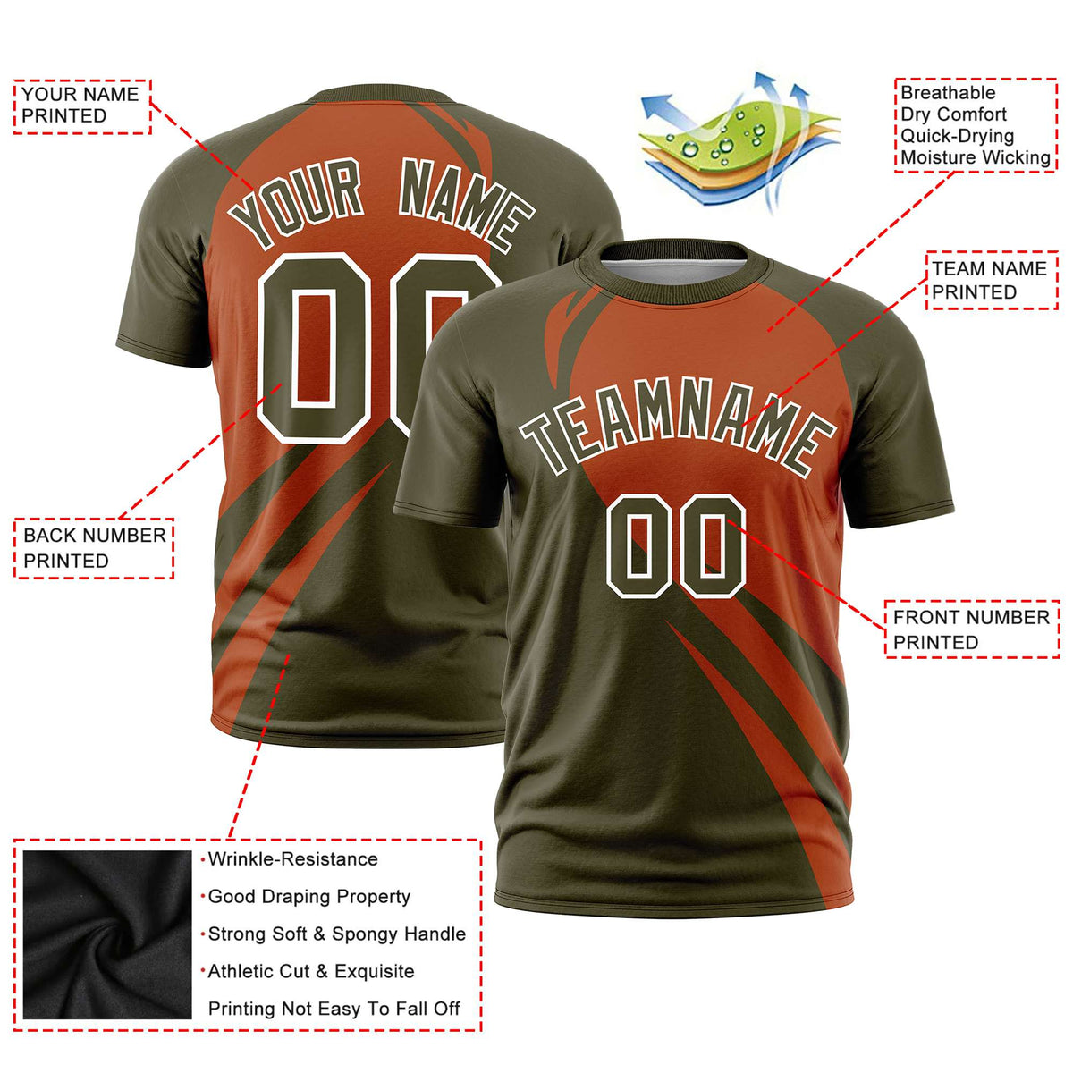 Custom Texas Orange-Olive Personalized Slanting Lump Pattern Performance T-Shirt