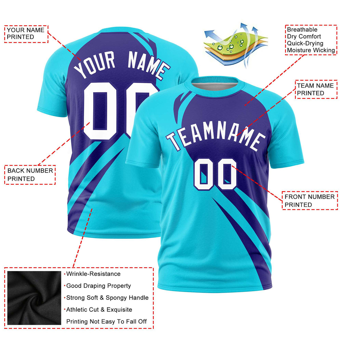 Custom Purple-Sky Blue Personalized Slanting Lump Pattern Performance T-Shirt