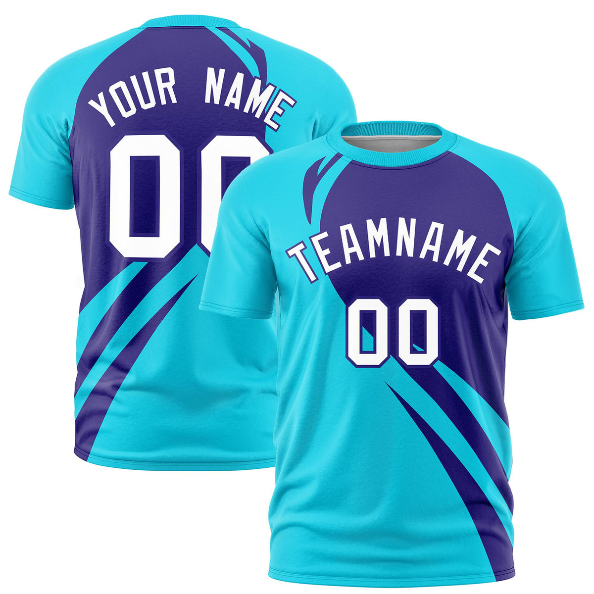 Custom Purple-Sky Blue Personalized Slanting Lump Pattern Performance T-Shirt