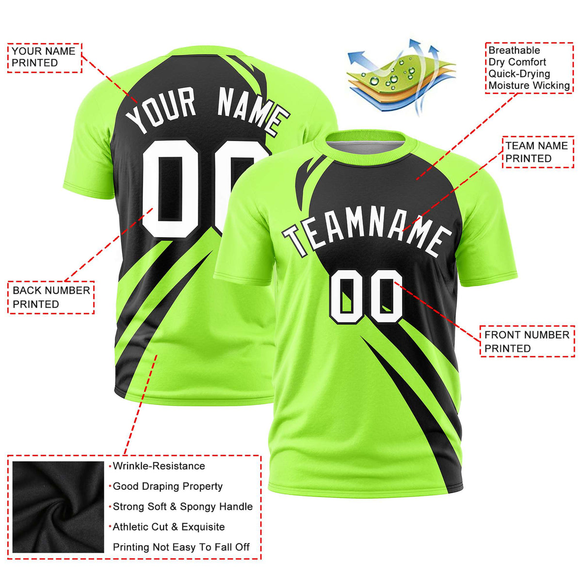 Custom Black-Neon Green Personalized Slanting Lump Pattern Performance T-Shirt