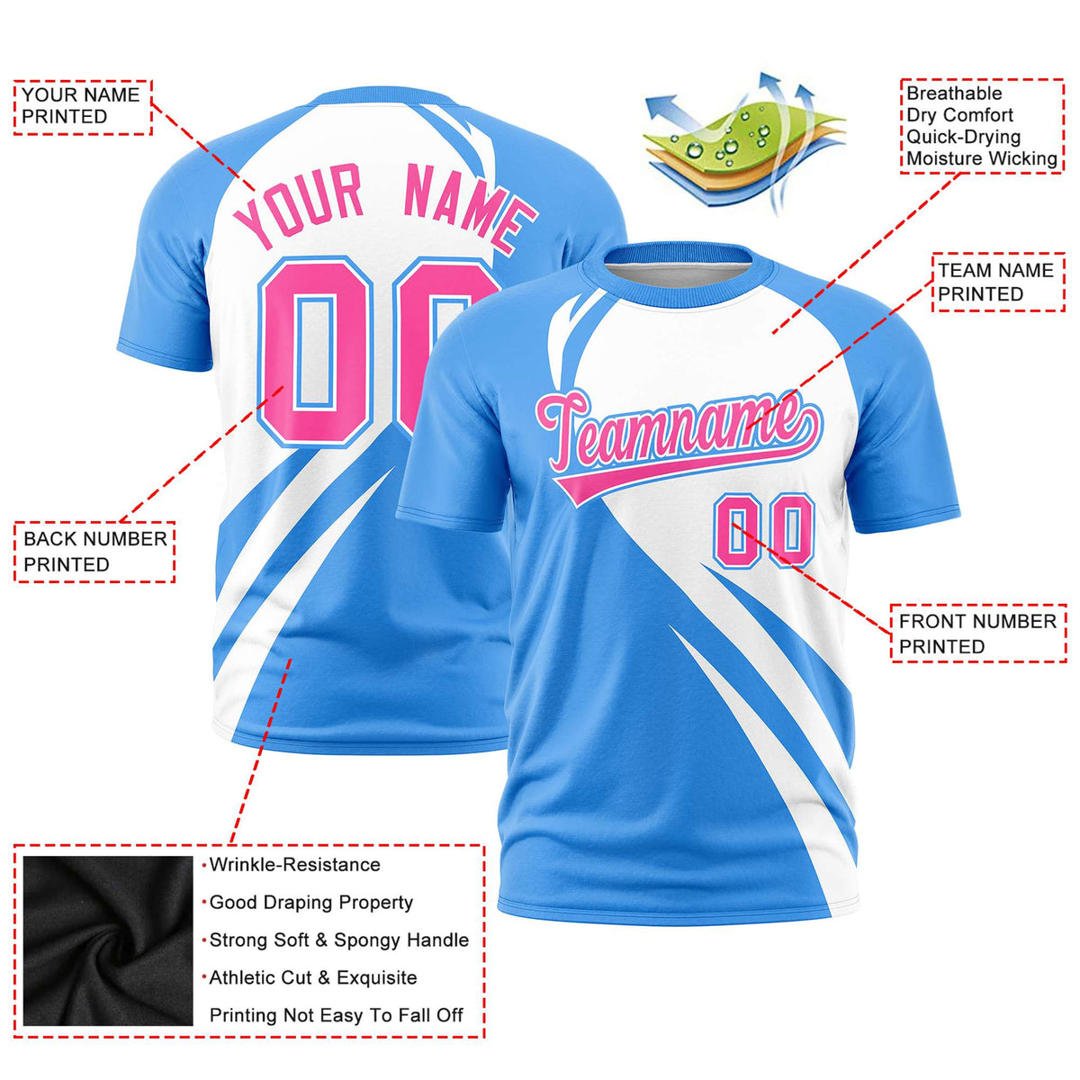 Custom White-Powder Blue Personalized Slanting Lump Pattern Performance T-Shirt