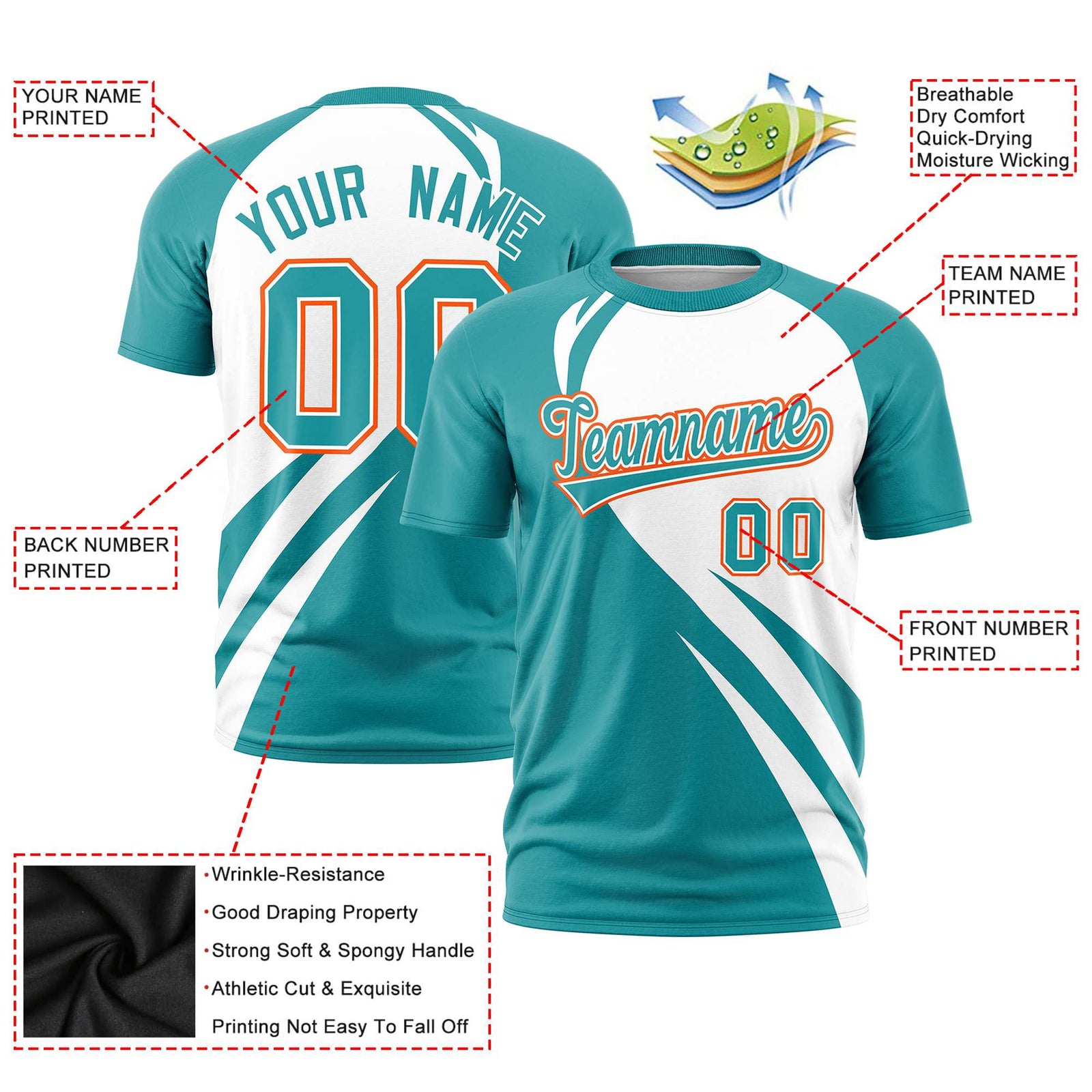 Custom White Aqua Personalized Slanting Lump Pattern Performance T-Shirt