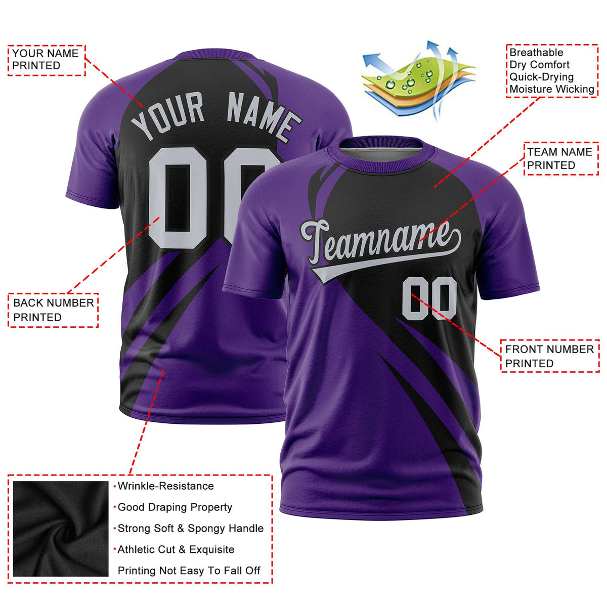 Custom Black Purple Personalized Slanting Lump Pattern Performance T-Shirt