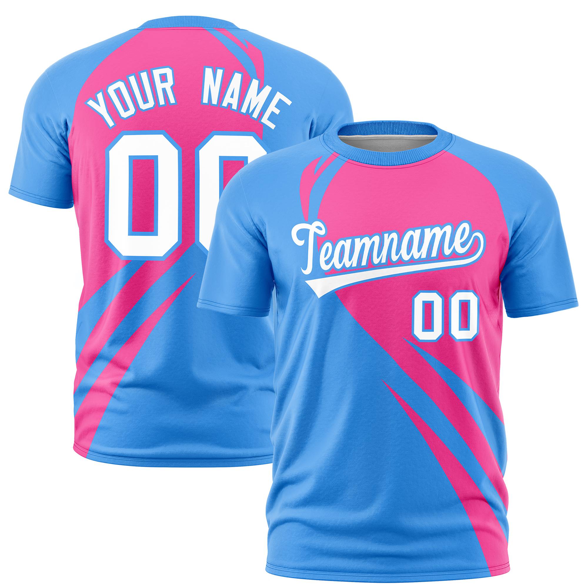 Custom Pink-Powder Blue Personalized Slanting Lump Pattern Performance T-Shirt