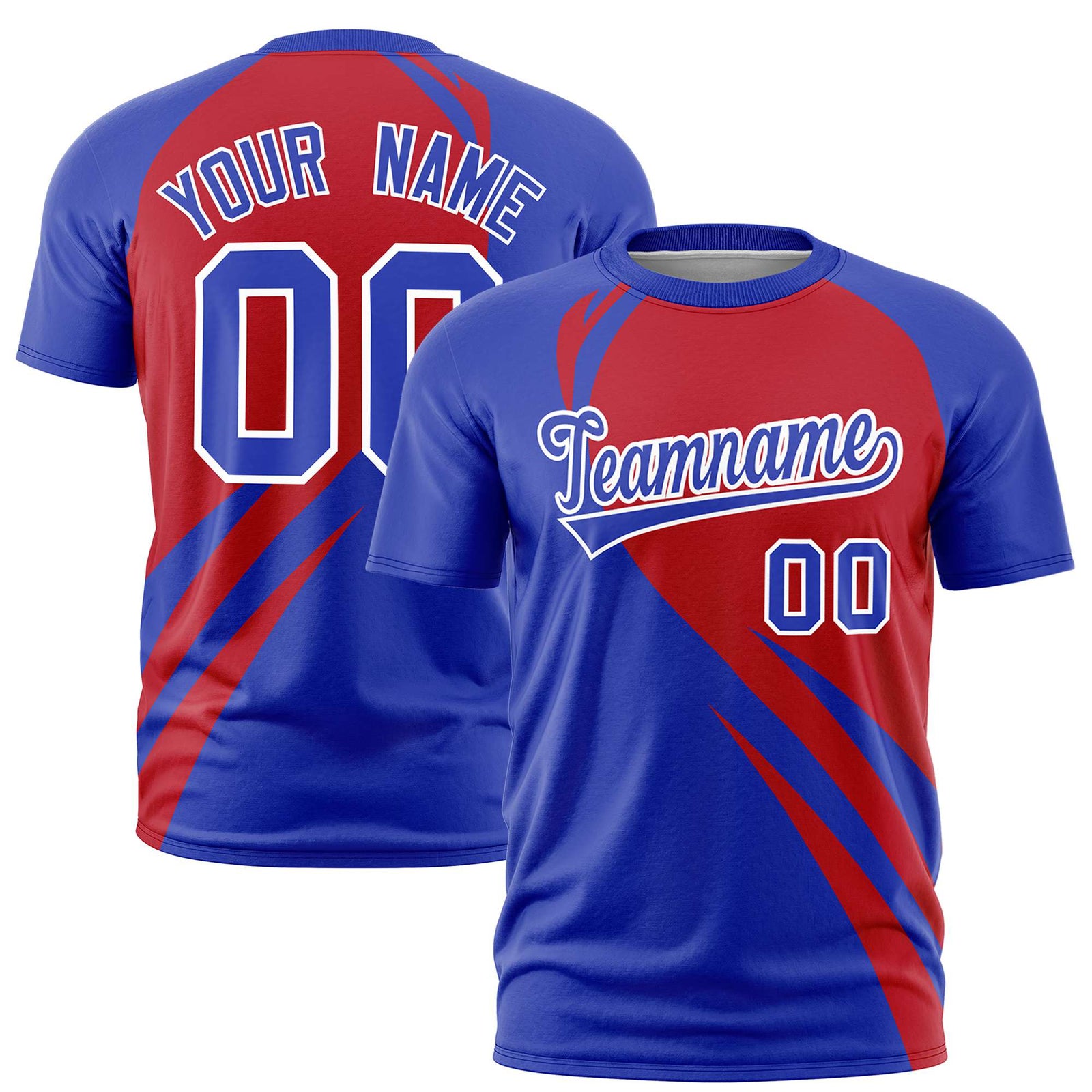 Custom Red-Royal Blue Personalized Slanting Lump Pattern Performance T-Shirt