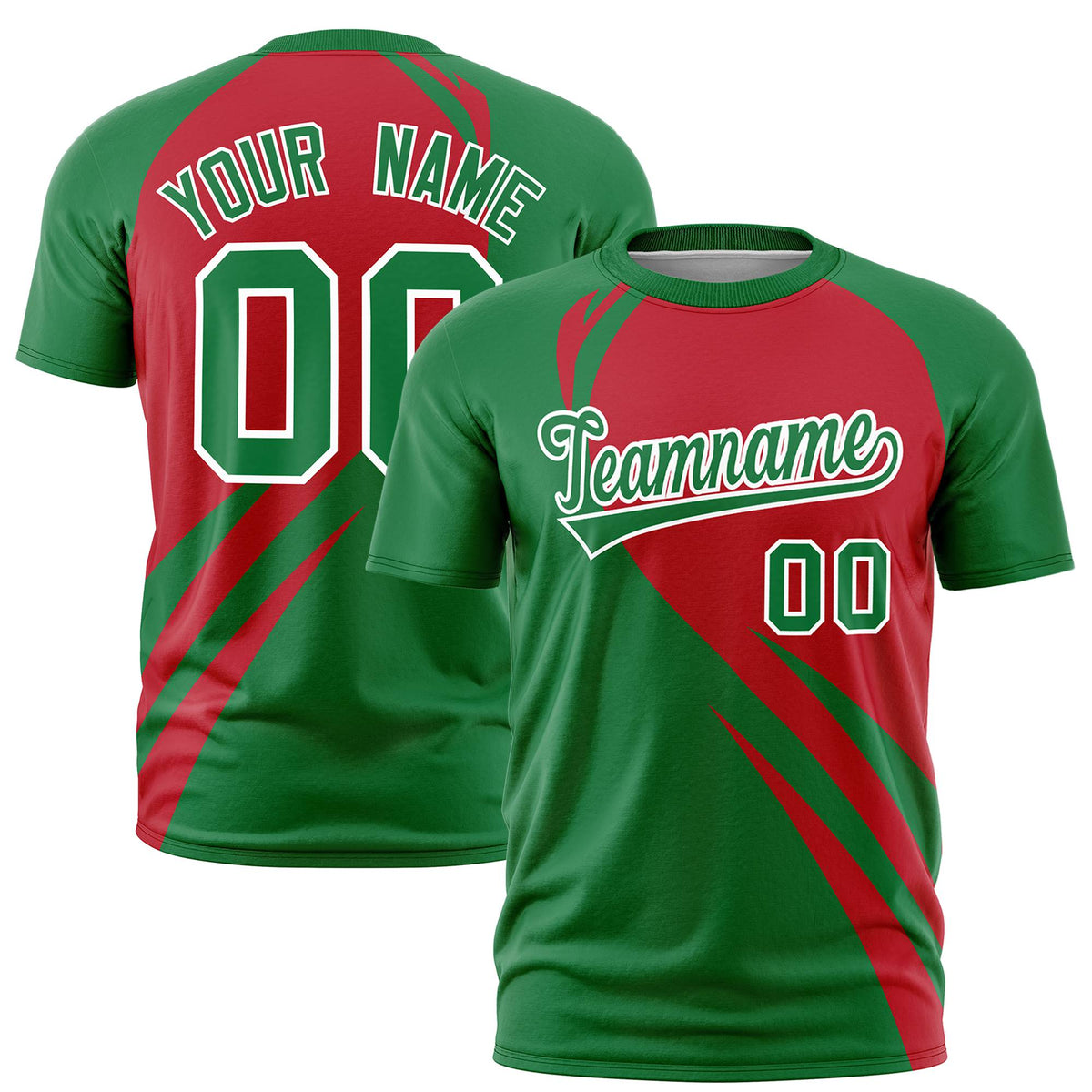 Custom Red-Kelly Green Personalized Slanting Lump Pattern Performance T-Shirt