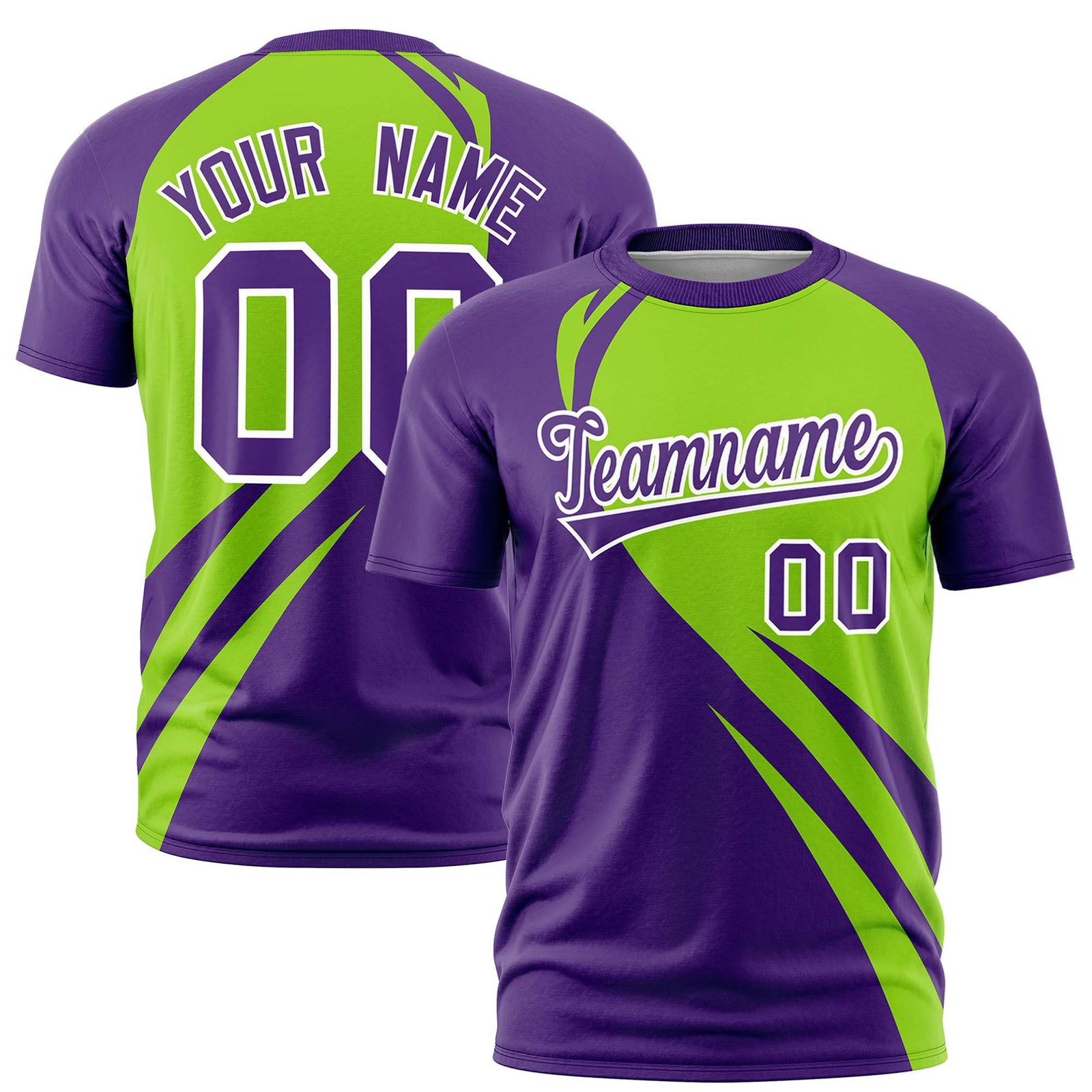Custom Neon Green-Purple Personalized Slanting Lump Pattern Performance T-Shirt