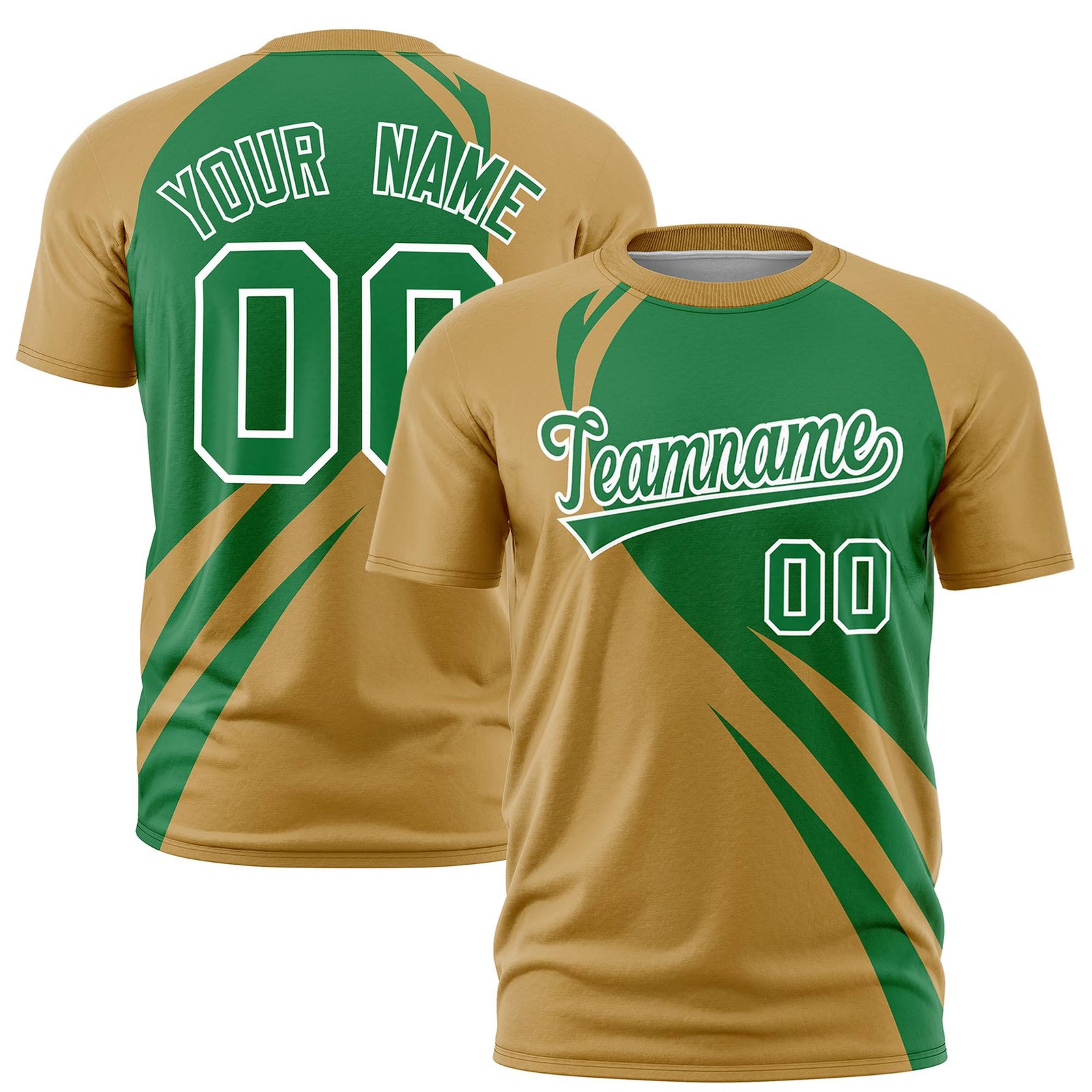 Custom Kelly Green-Gold Personalized Slanting Lump Pattern Performance T-Shirt