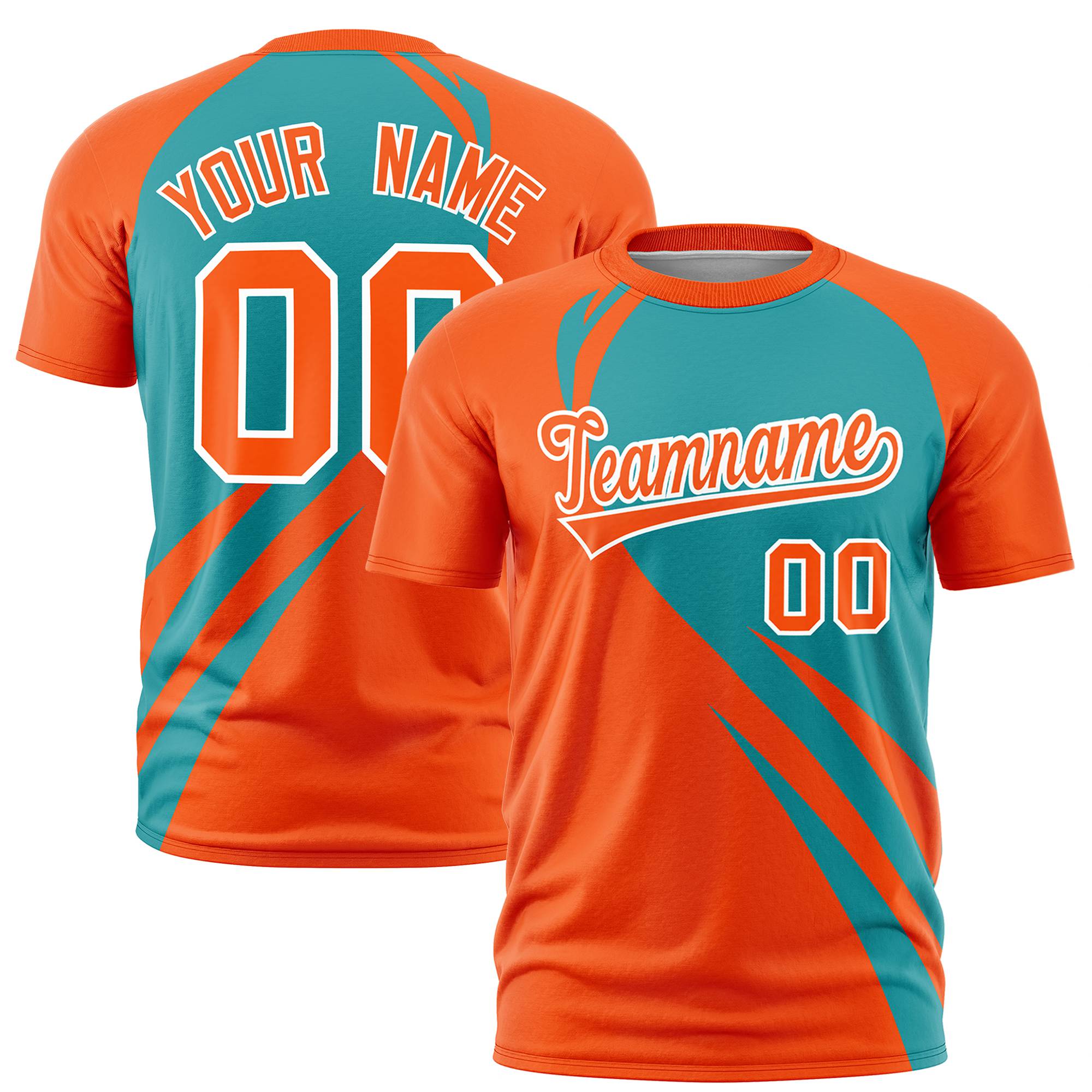 Custom Aqua Orange Personalized Slanting Lump Pattern Performance T-Shirt