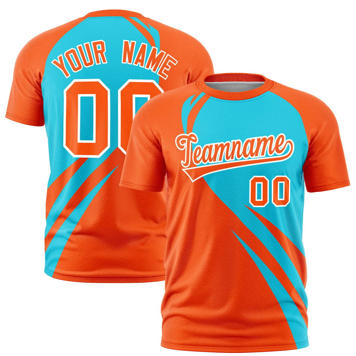 Custom Sky Blue-Orange Personalized Slanting Lump Pattern Performance T-Shirt