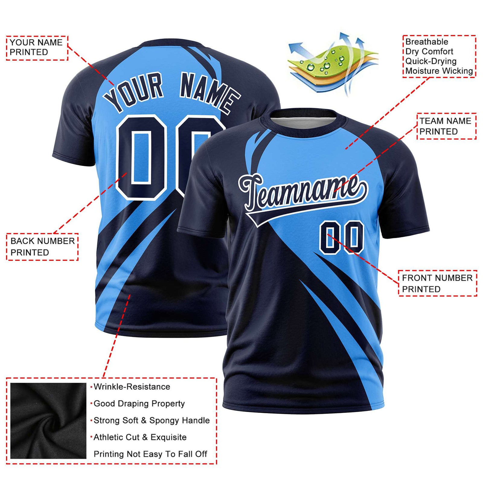 Custom Powder Blue-Navy Personalized Slanting Lump Pattern Performance T-Shirt