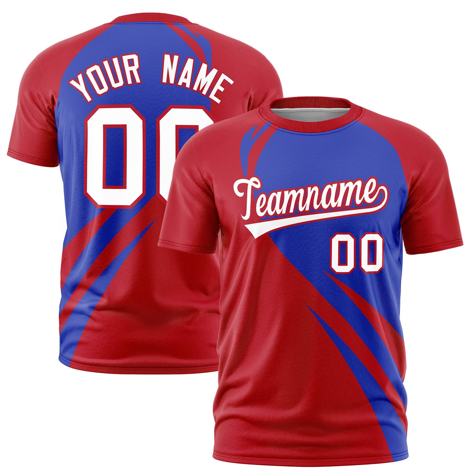 Custom Royal Blue-Red Personalized Slanting Lump Pattern Performance T-Shirt