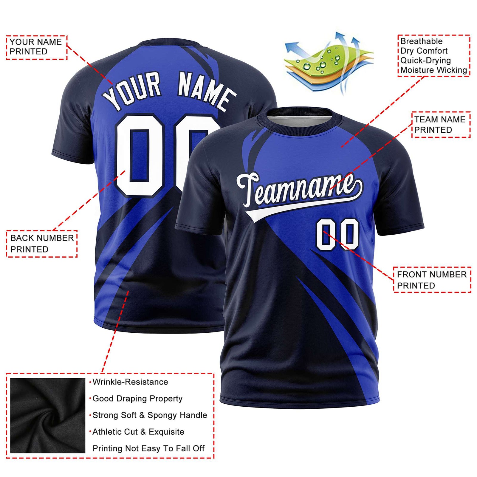 Custom Royal Blue-Navy Personalized Slanting Lump Pattern Performance T-Shirt