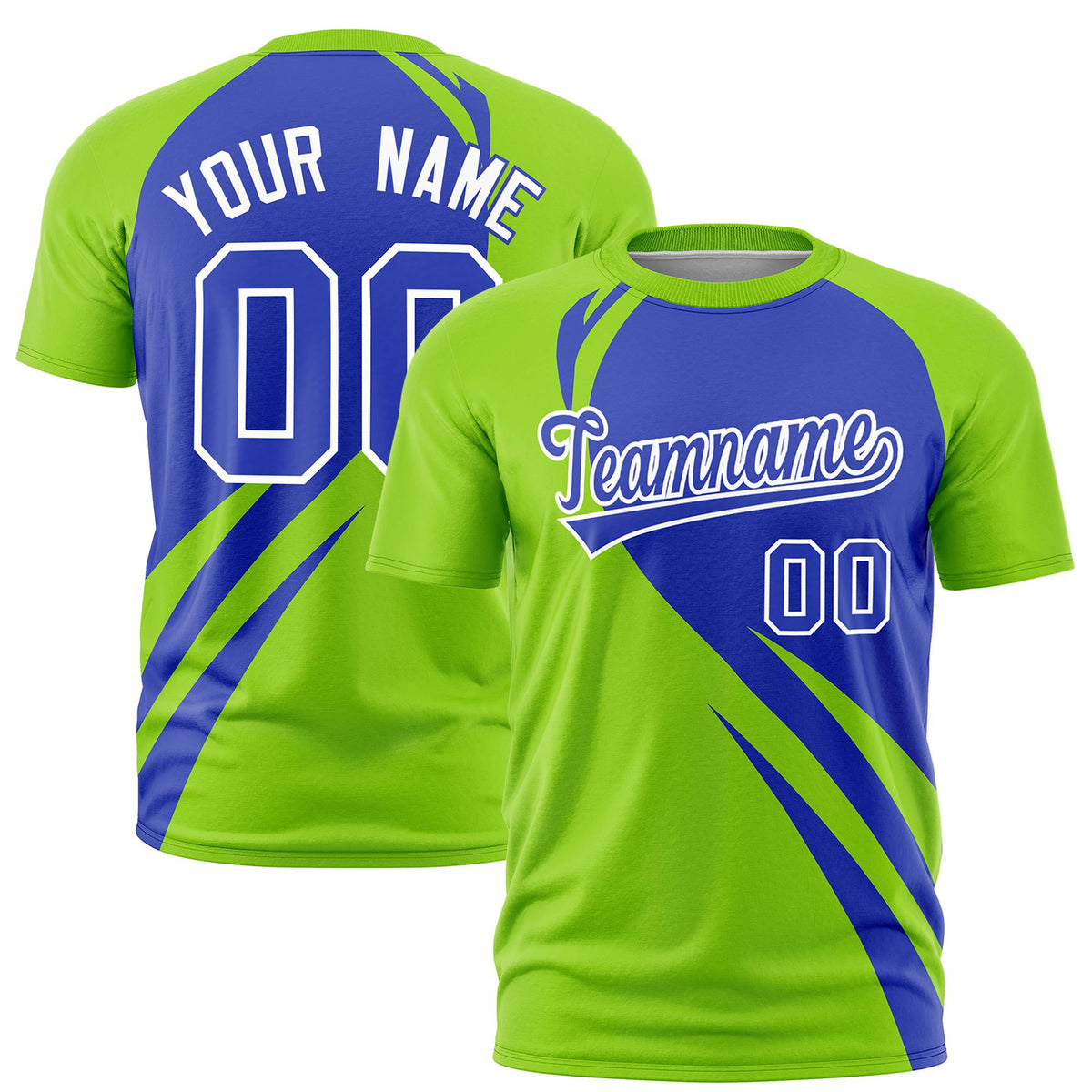 Custom Royal Blue-Neon Green Personalized Slanting Lump Pattern Performance T-Shirt