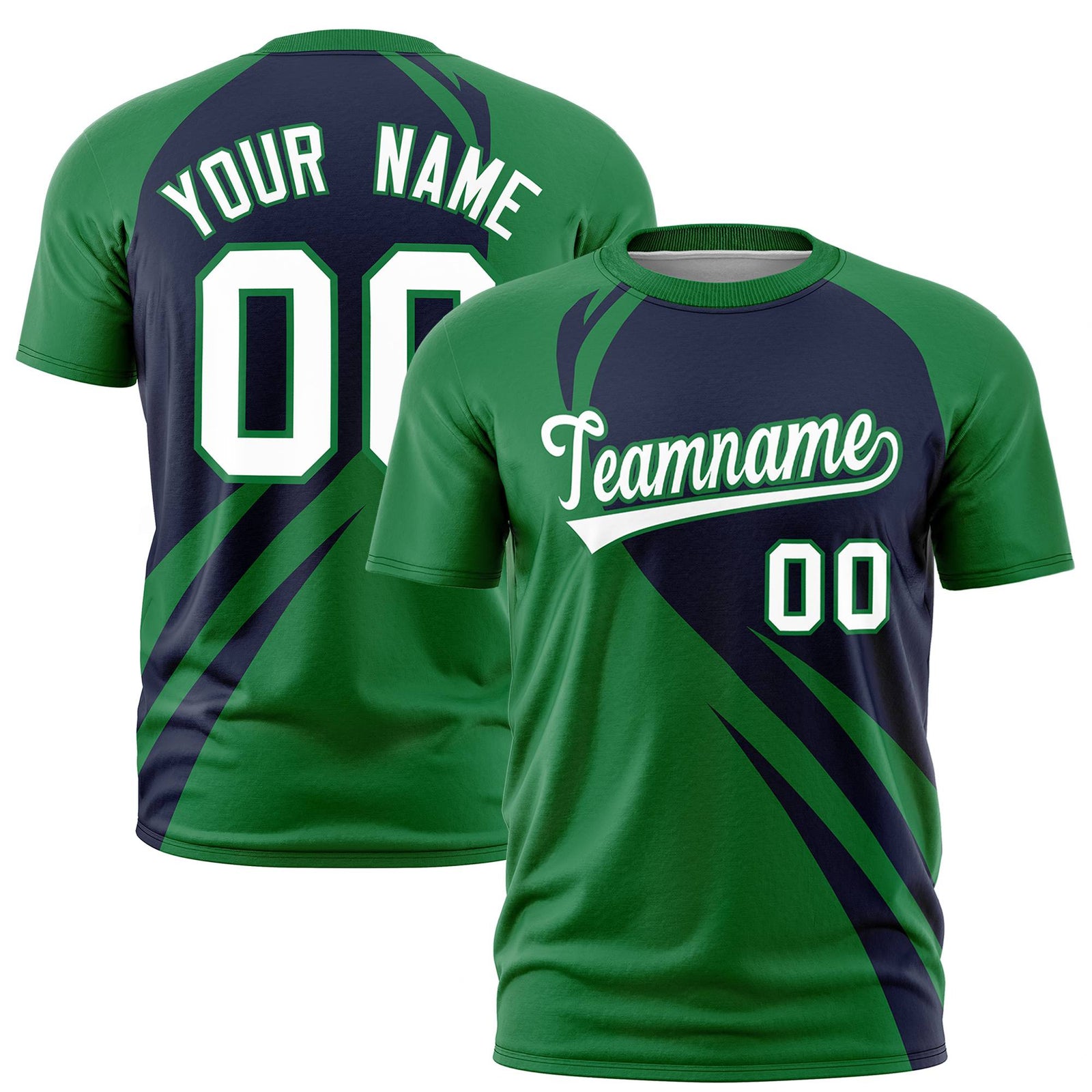 Custom Navy-Kelly Green Personalized Slanting Lump Pattern Performance T-Shirt