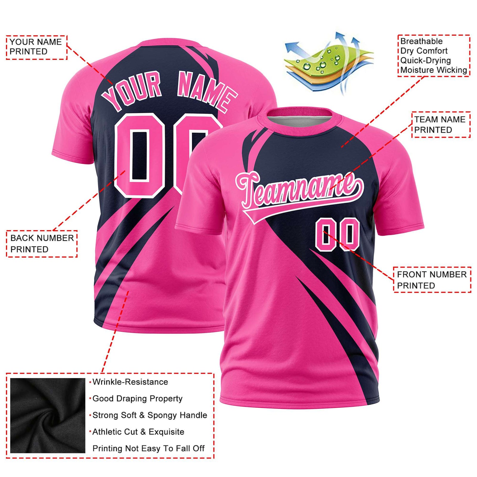 Custom Navy Pink Personalized Slanting Lump Pattern Performance T-Shirt