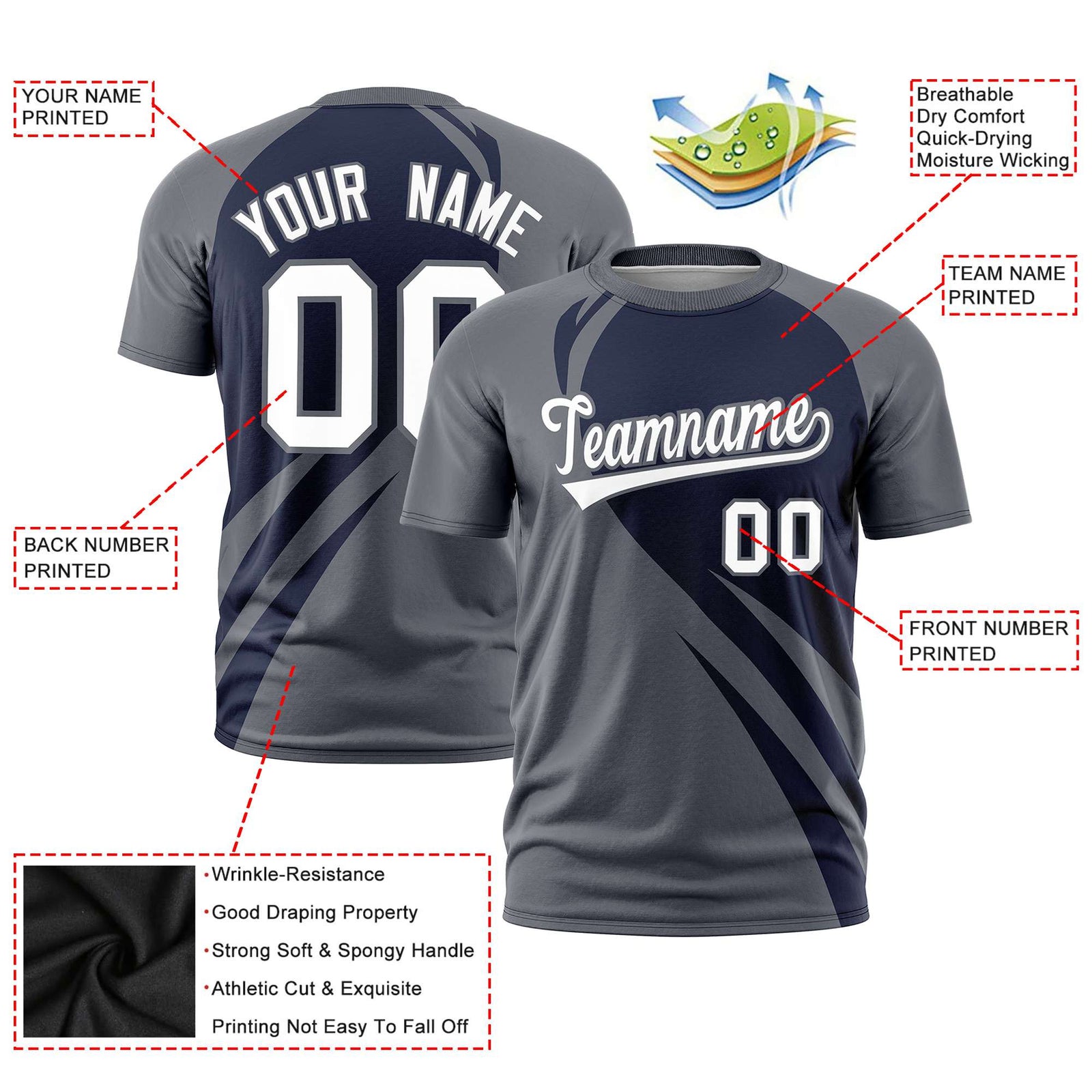 Custom Navy-Dark Gray Personalized Slanting Lump Pattern Performance T-Shirt