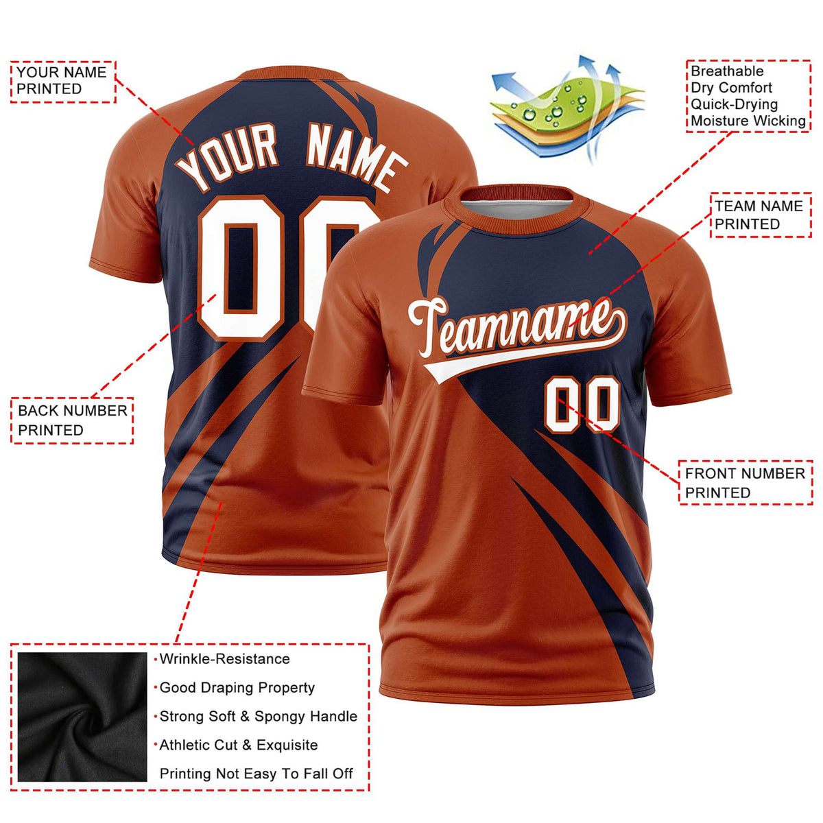 Custom Navy-Texas Orange Personalized Slanting Lump Pattern Performance T-Shirt