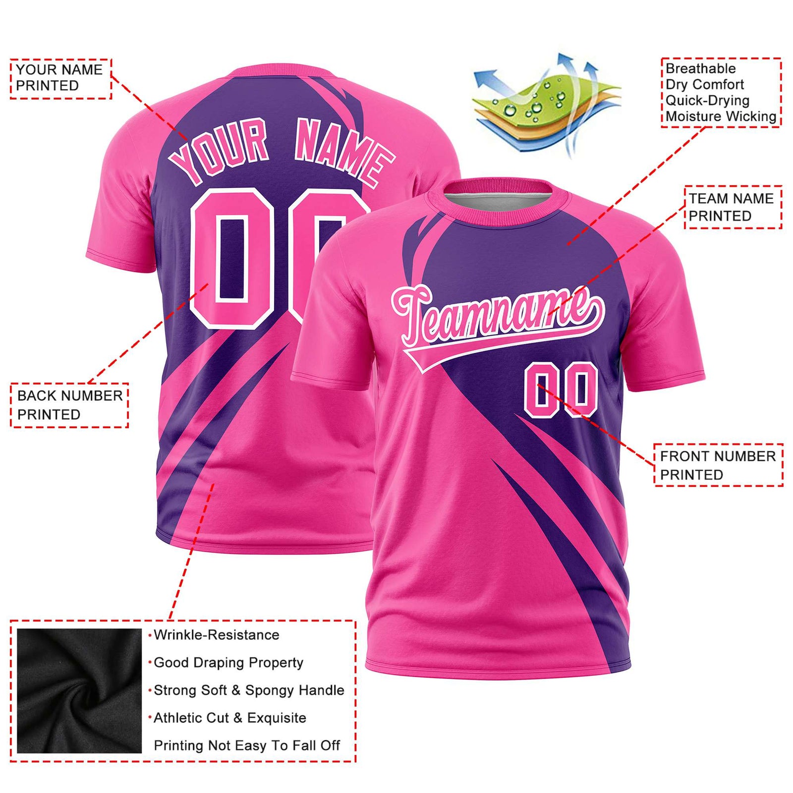 Custom Purple Pink Personalized Slanting Lump Pattern Performance T-Shirt