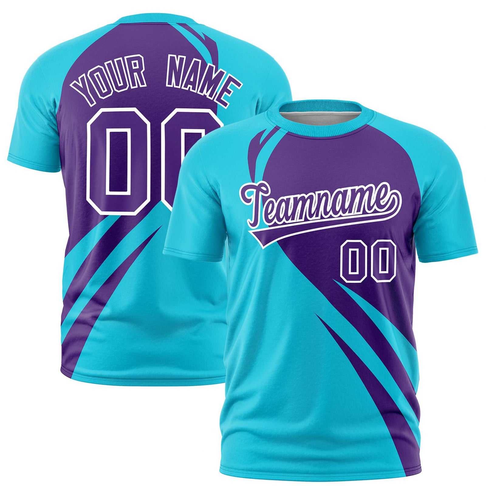 Custom Purple-Sky Blue Personalized Slanting Lump Pattern Performance T-Shirt