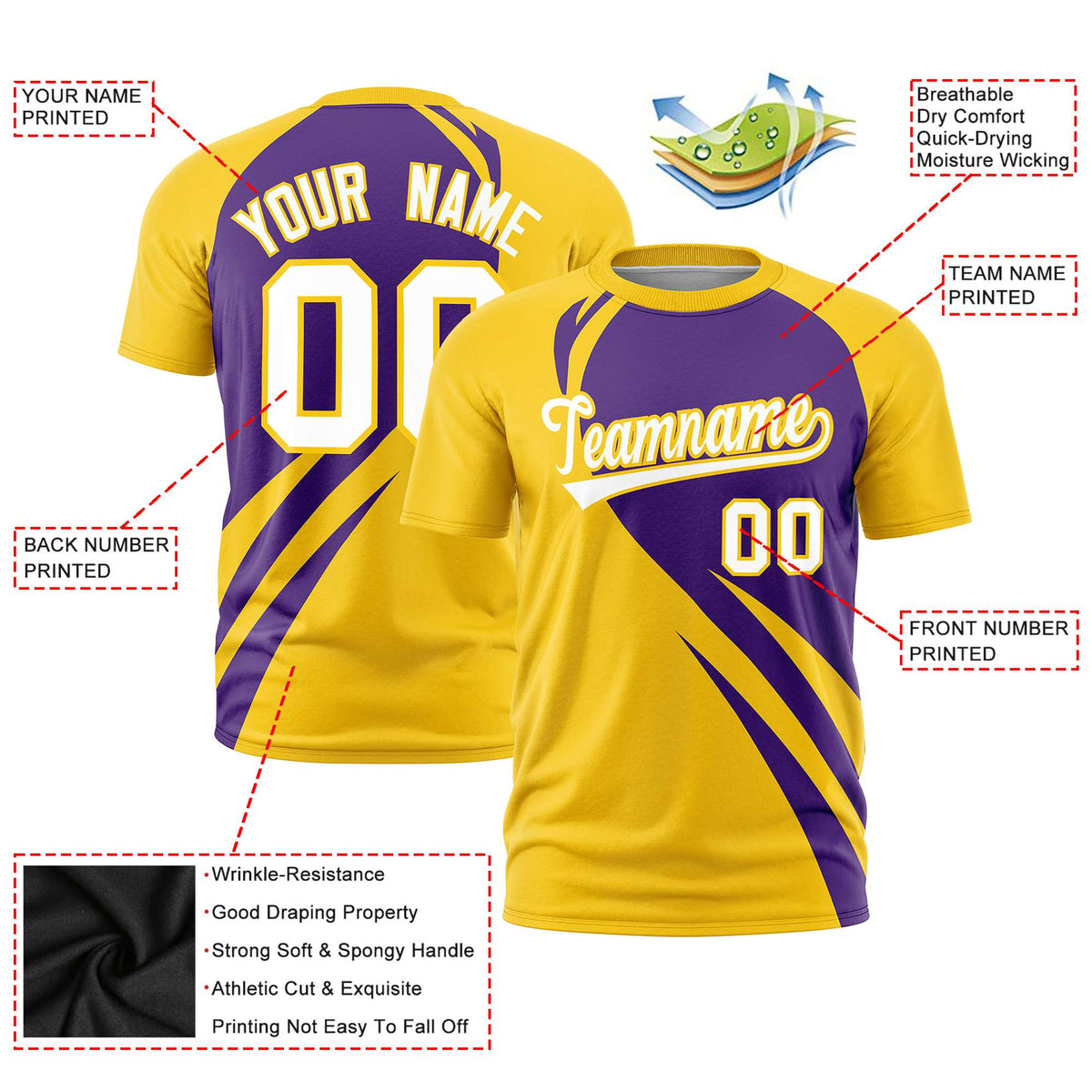 Custom Purple-Gold 01 Personalized Slanting Lump Pattern Performance T-Shirt
