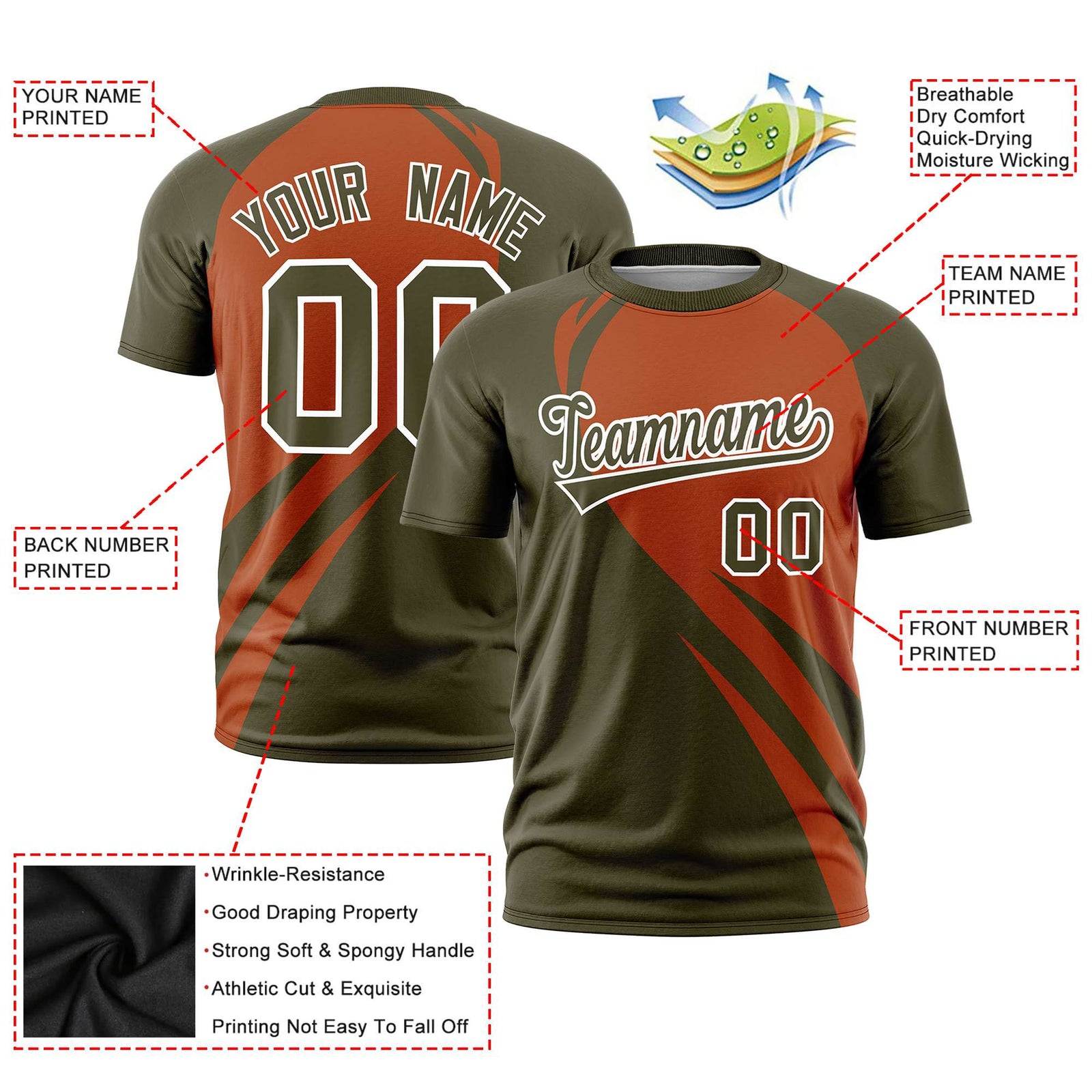 Custom Texas Orange-Olive Personalized Slanting Lump Pattern Performance T-Shirt