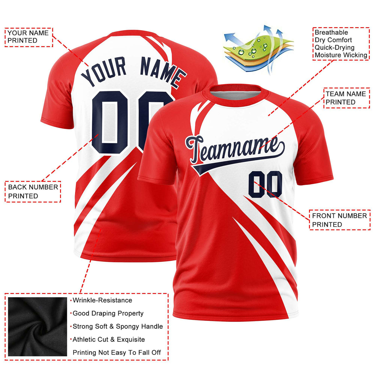 Custom White Red Personalized Slanting Lump Pattern Performance T-Shirt