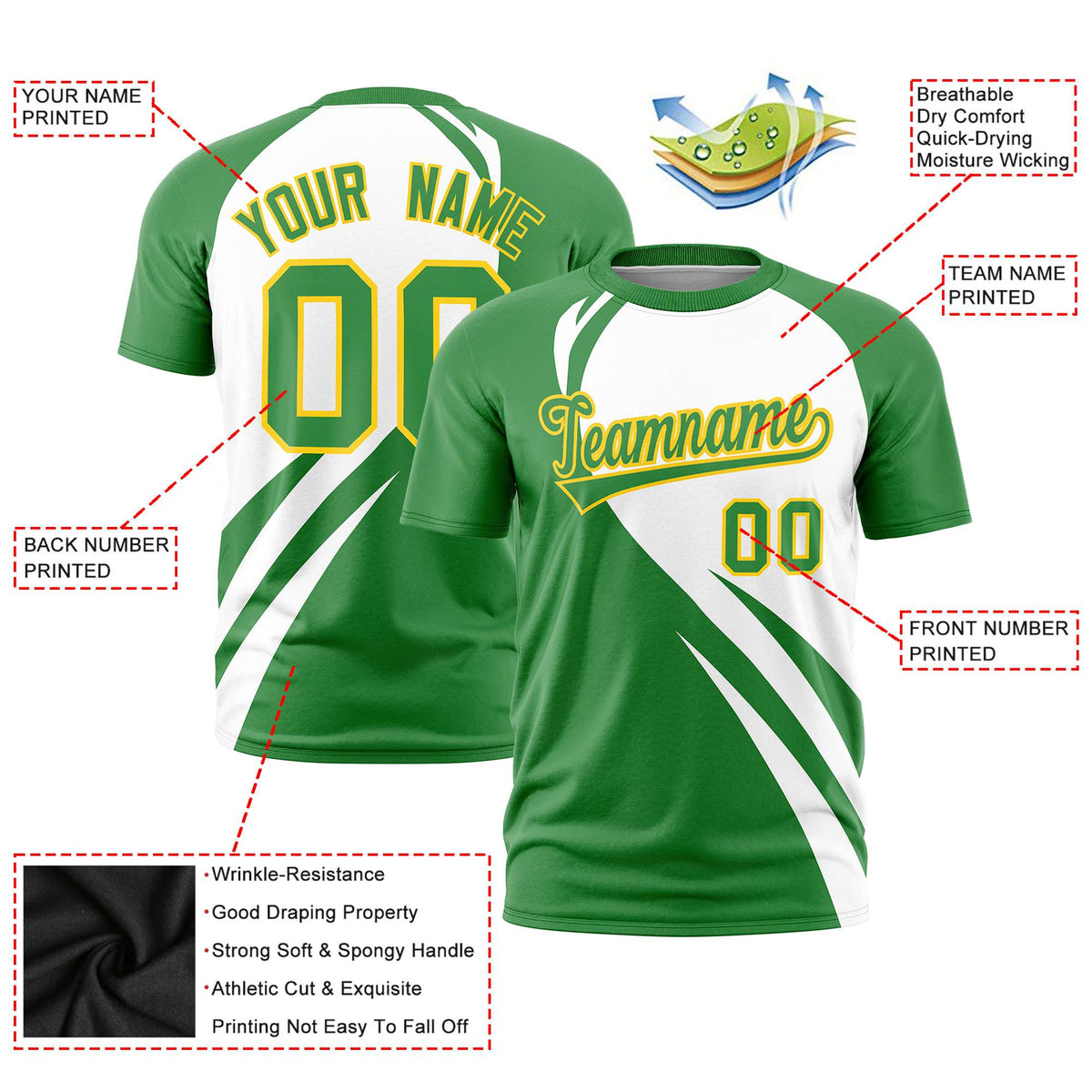 Custom White-Kelly Green Personalized Slanting Lump Pattern Performance T-Shirt