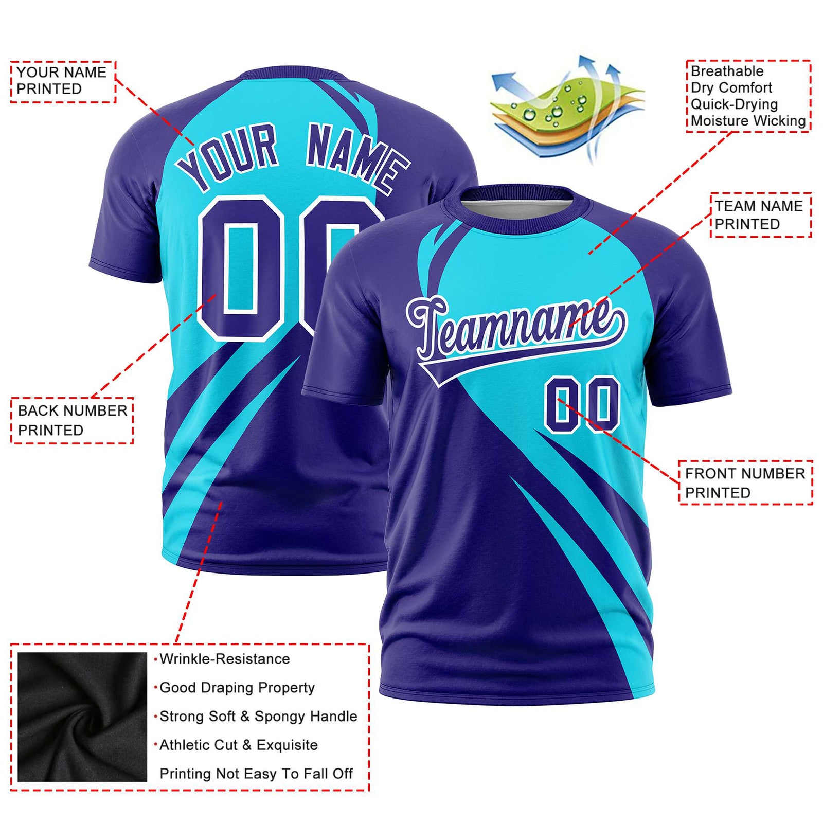 Custom Sky Blue-Purple Personalized Slanting Lump Pattern Performance T-Shirt