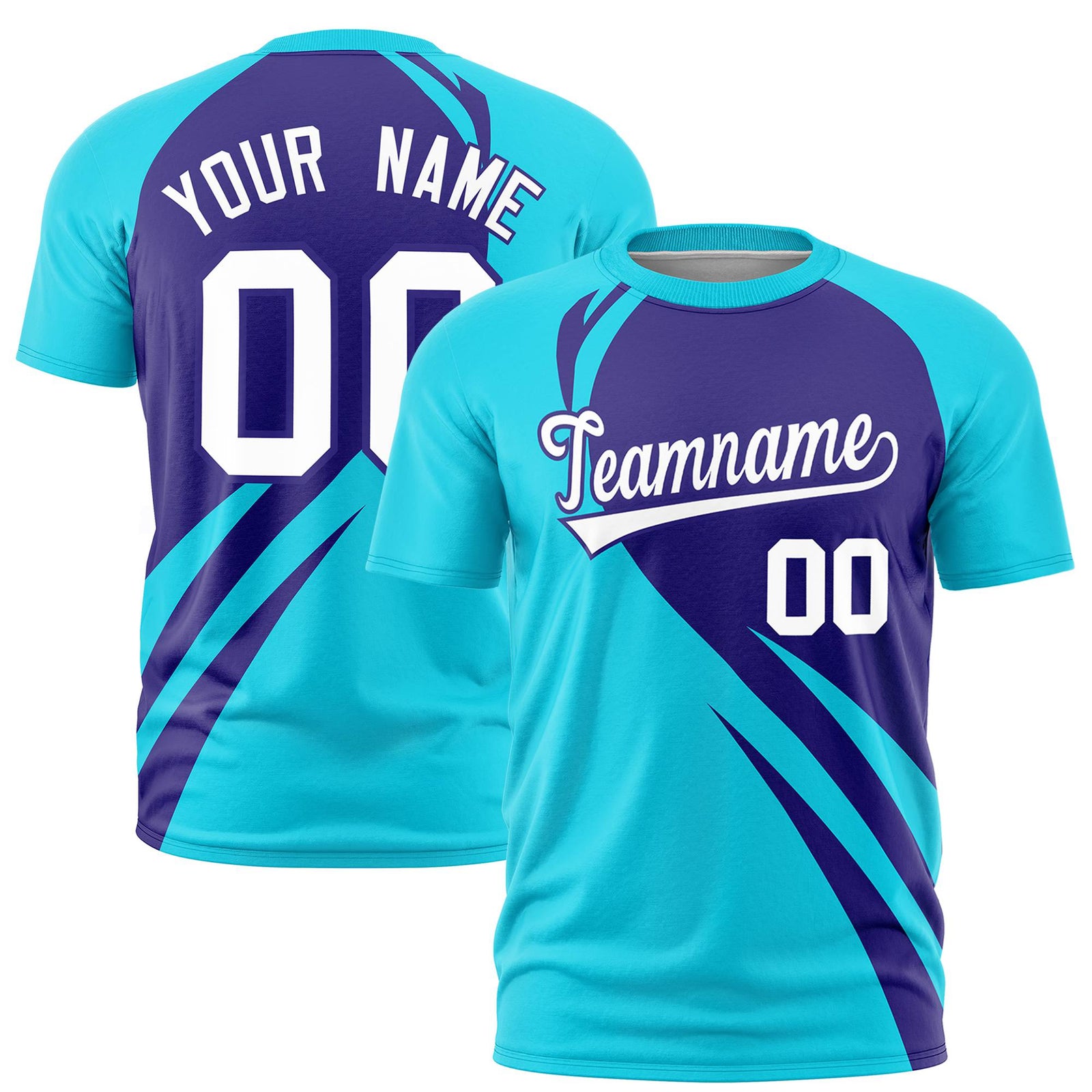 Custom Purple-Sky Blue Personalized Slanting Lump Pattern Performance T-Shirt