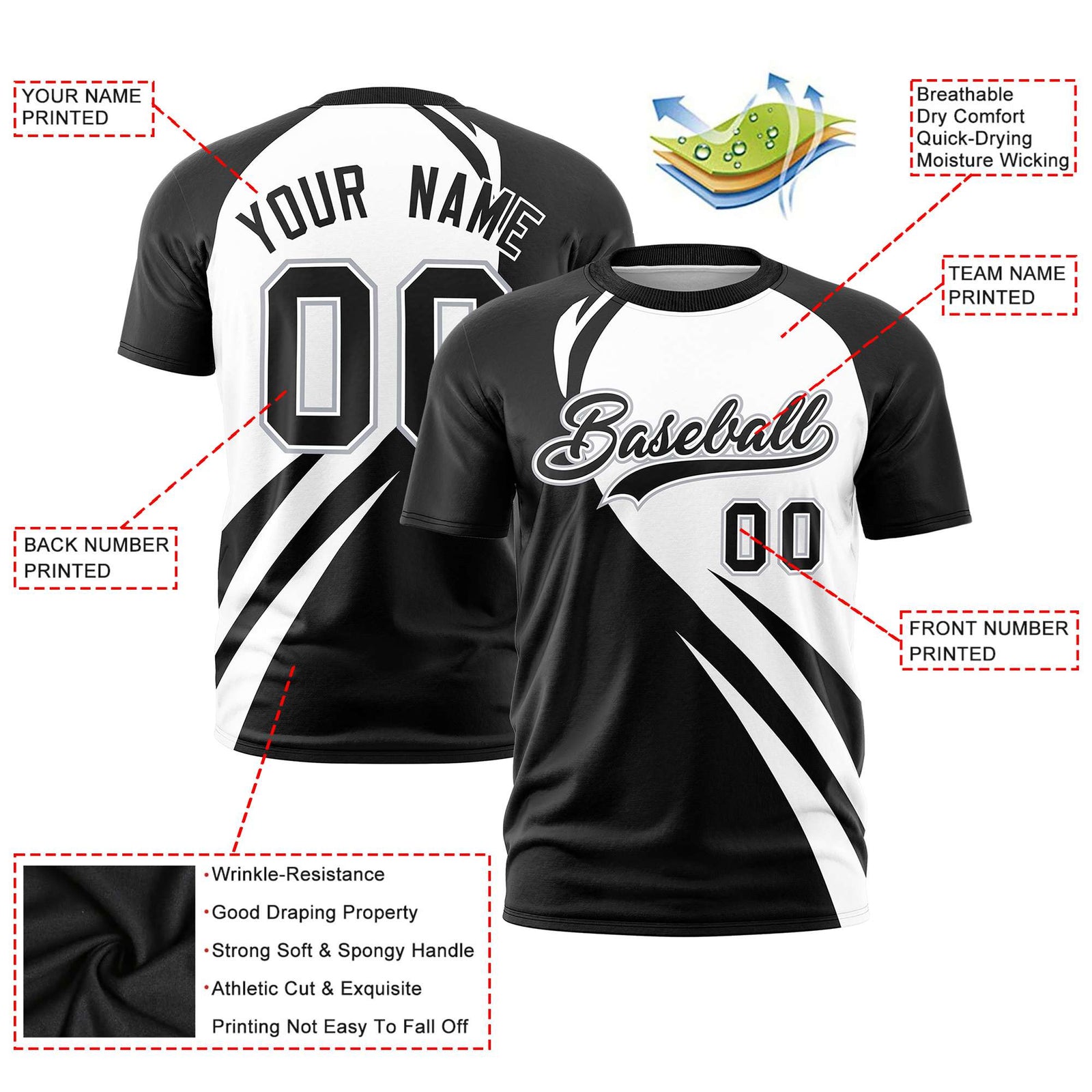 Custom White Black Personalized Slanting Lump Pattern Performance T-Shirt