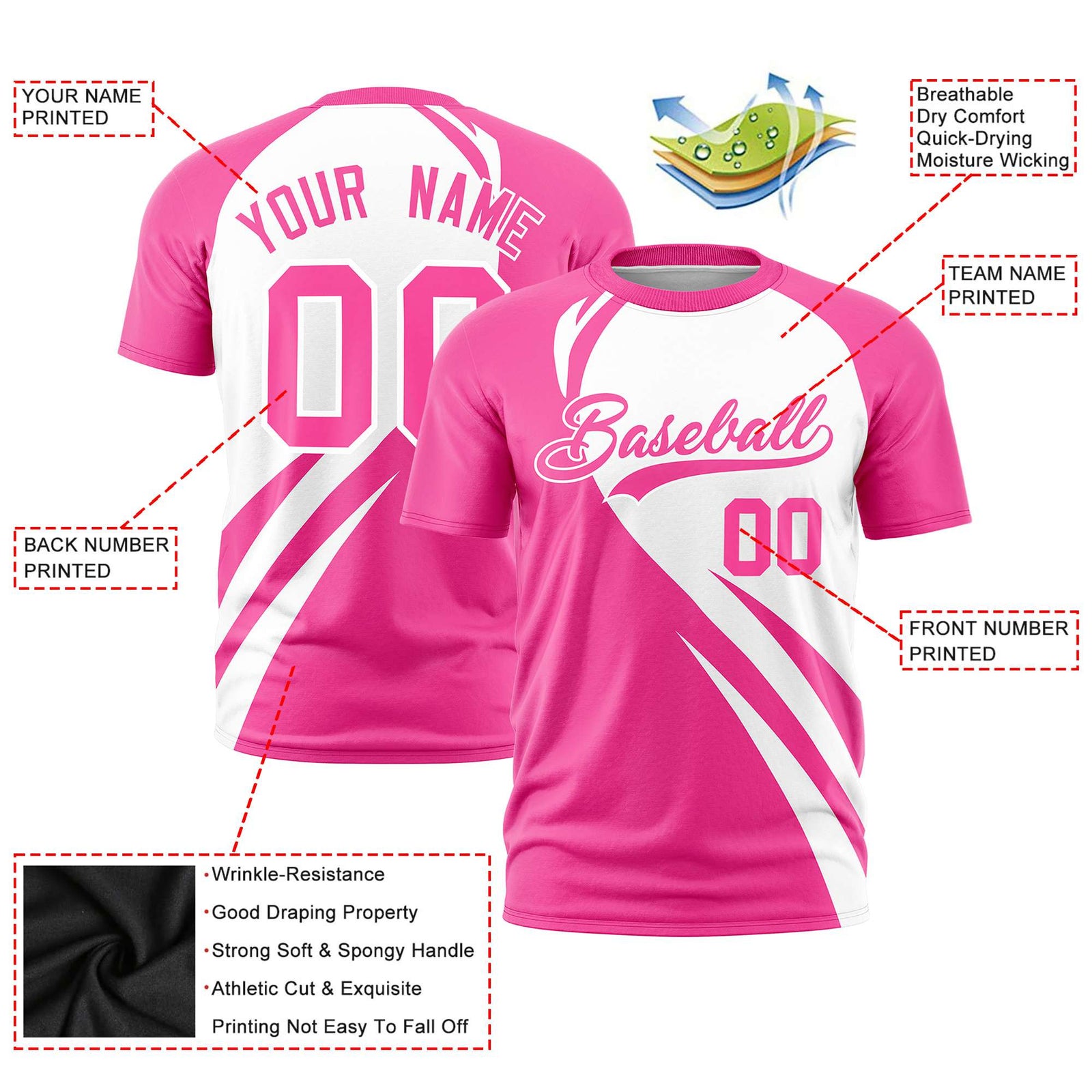 Custom White Pink Personalized Slanting Lump Pattern Performance T-Shirt