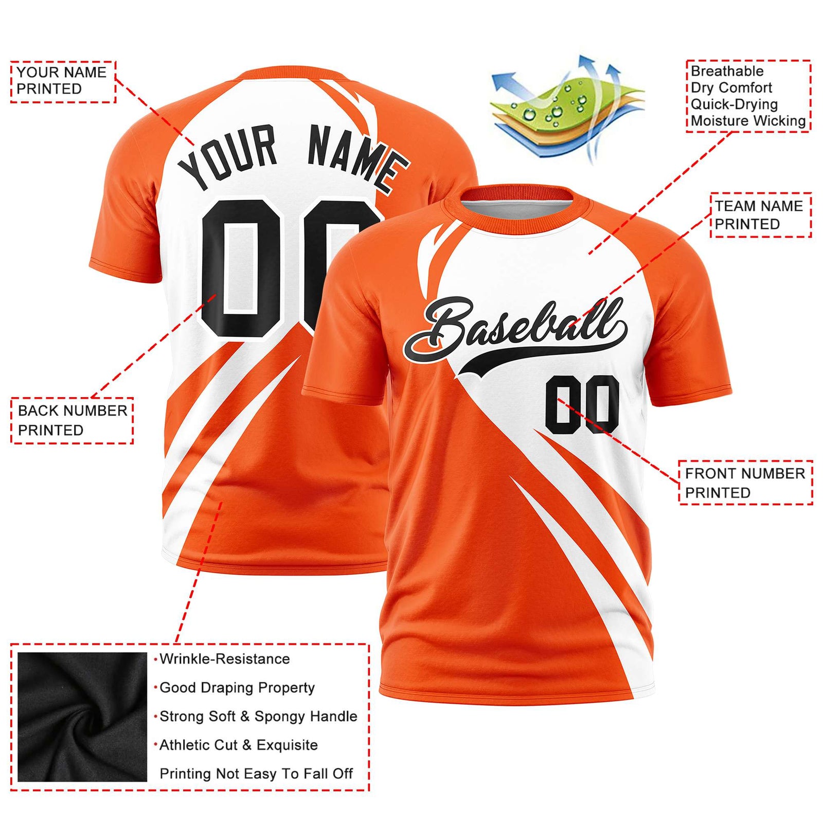 Custom White Orange Personalized Slanting Lump Pattern Performance T-Shirt